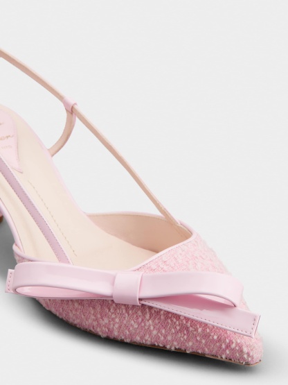 「ヴィルギュル」ボウ ファブリック スリングバック パンプス 55 mm ピンク