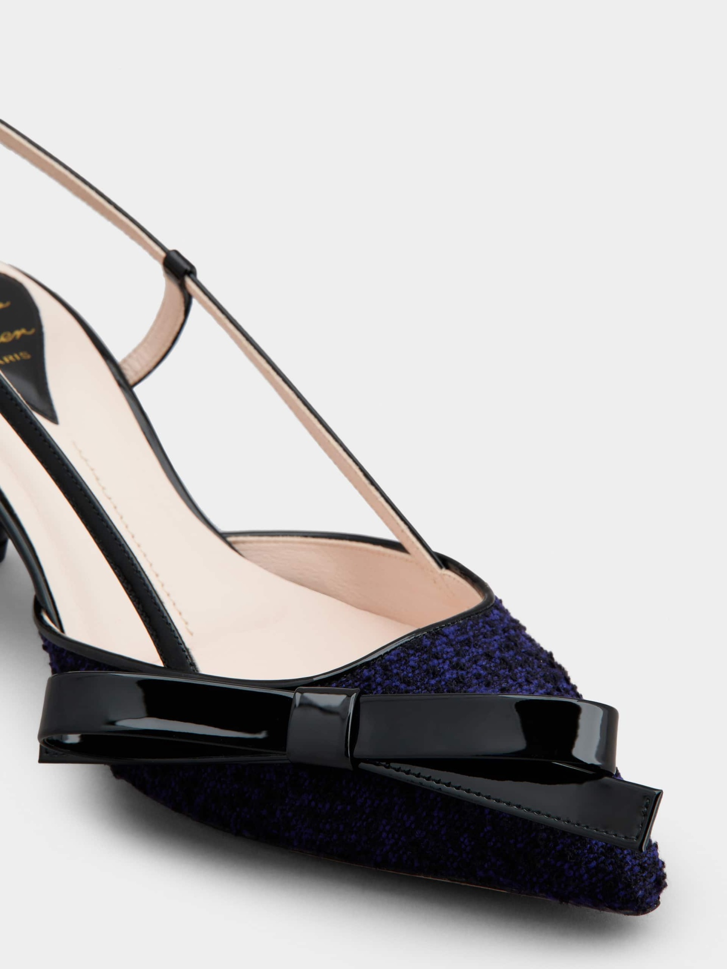 「ヴィルギュル」ボウ ファブリック スリングバック パンプス 55 mm ブルー, ブラック
