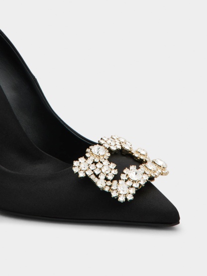 「フラワーストラス」バックル パンプス 100 mm ブラック