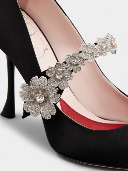 「ブーケ フラワー」サテン ベビー パンプス 100 mm ブラック