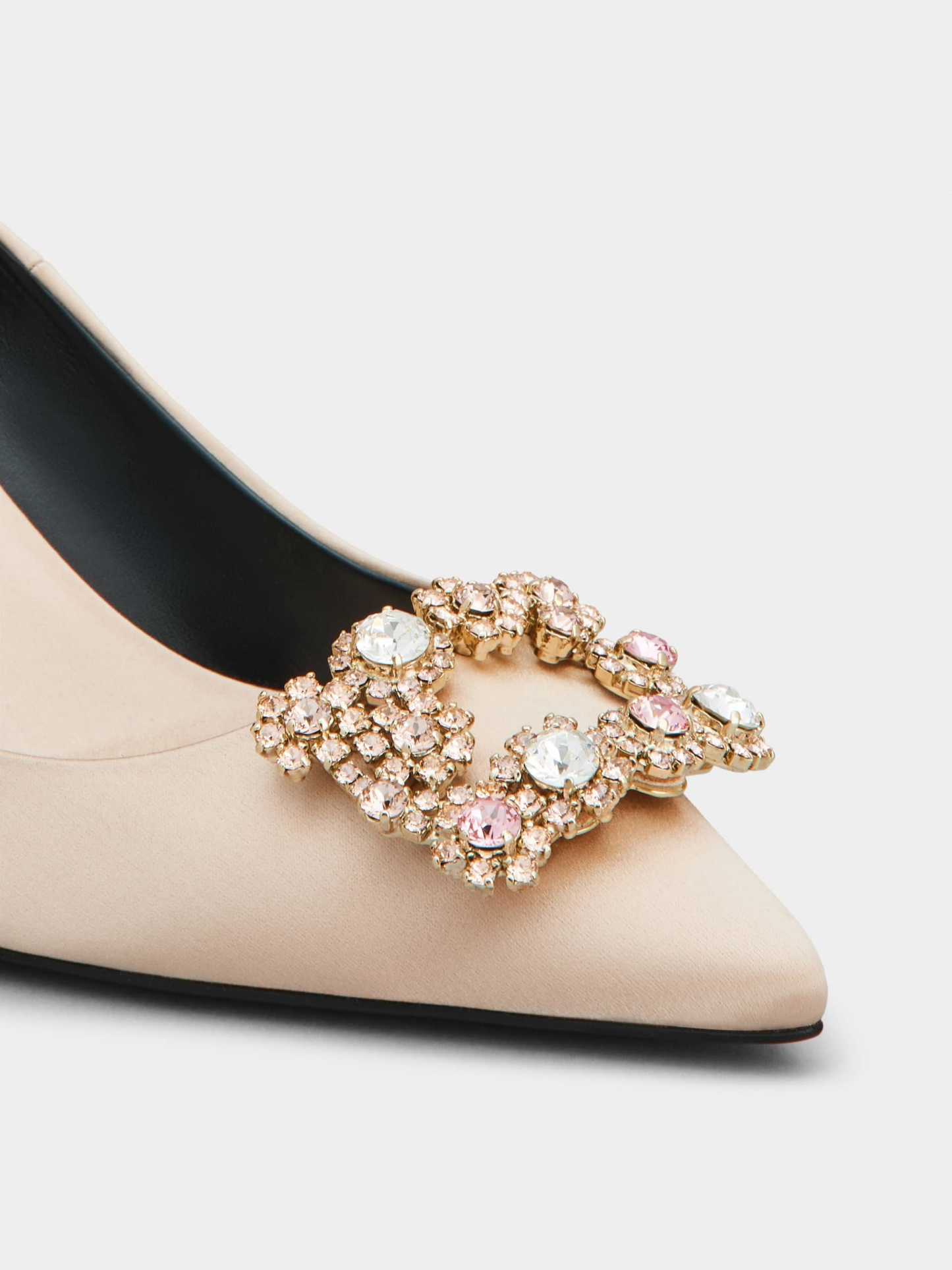 「フラワーストラス」シルク パンプス 65 mm ピンク