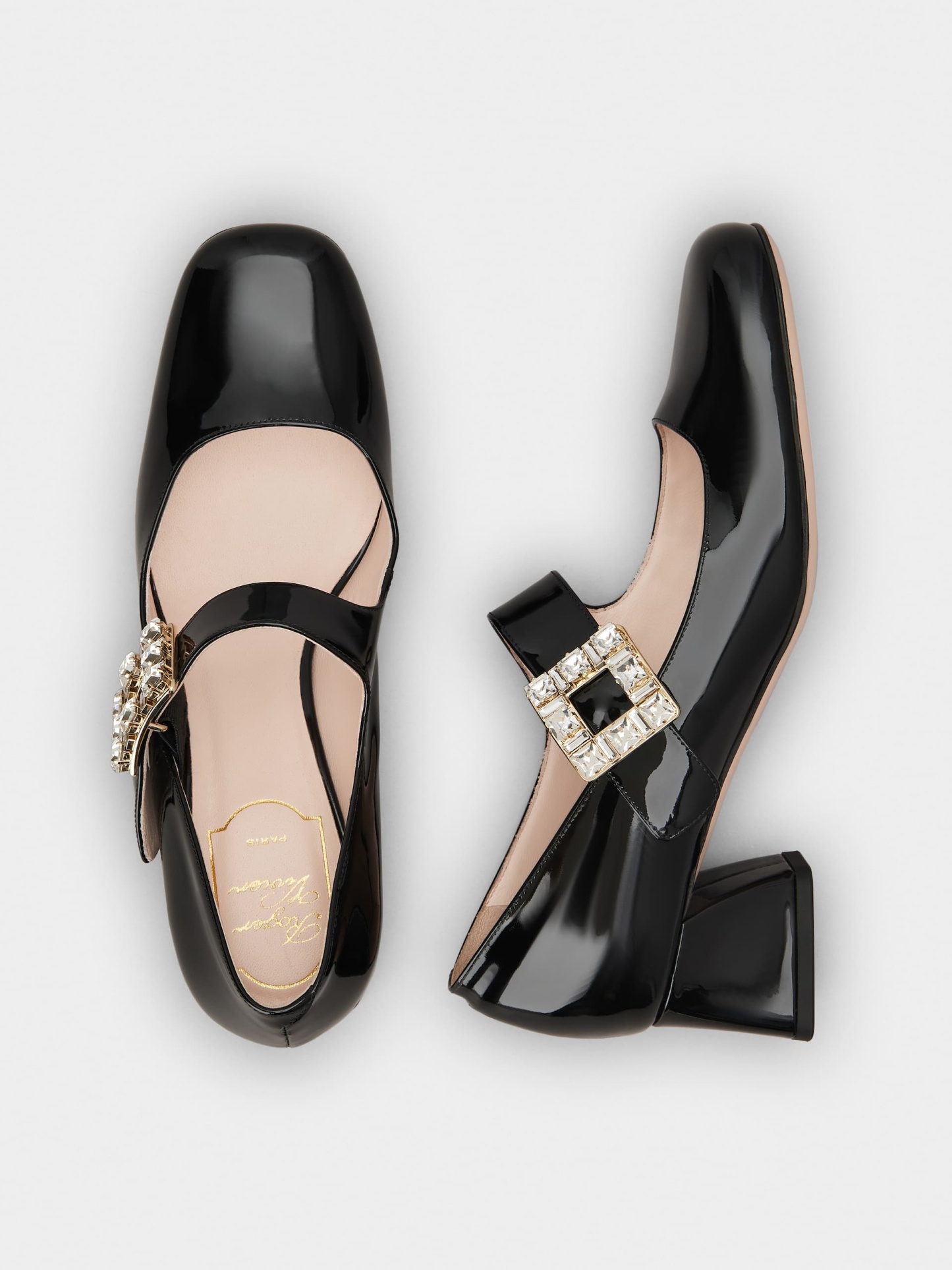 「トレ ヴィヴィエ」 ストラス バックル ベビー パンプス 45 mm ブラック