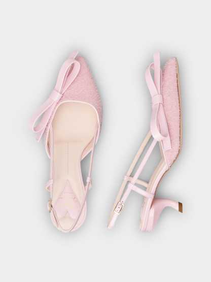 「ヴィルギュル」ボウ ファブリック スリングバック パンプス 55 mm ピンク