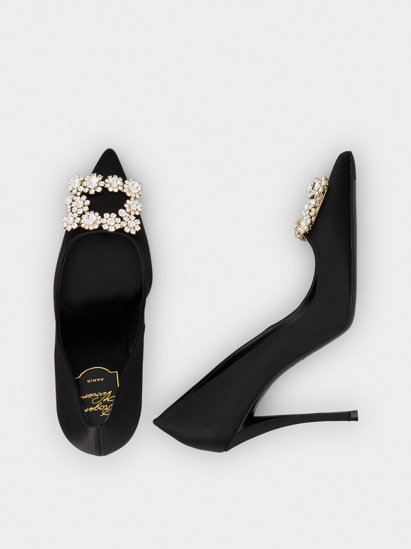 「フラワーストラス」バックル パンプス 100 mm ブラック