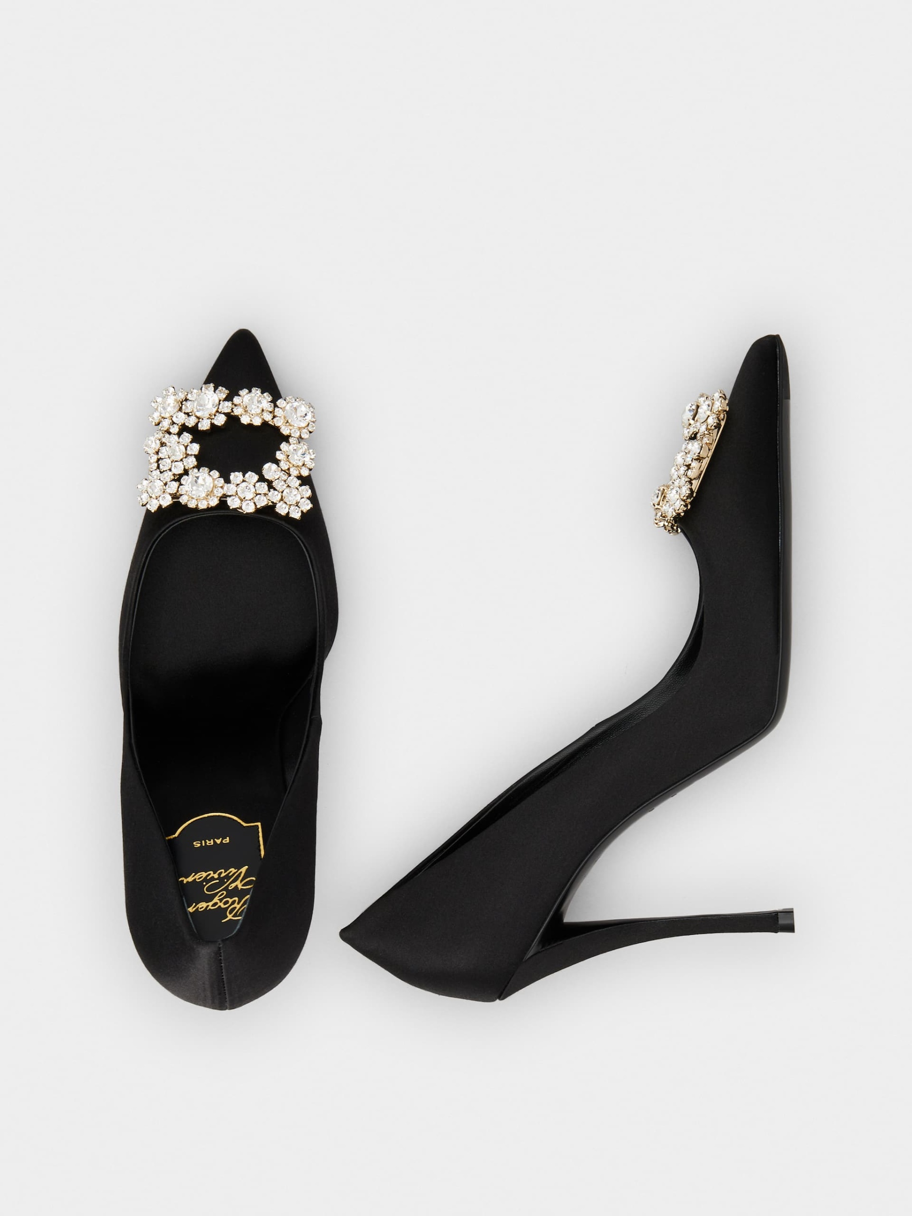 「フラワーストラス」バックル パンプス 100 mm ブラック