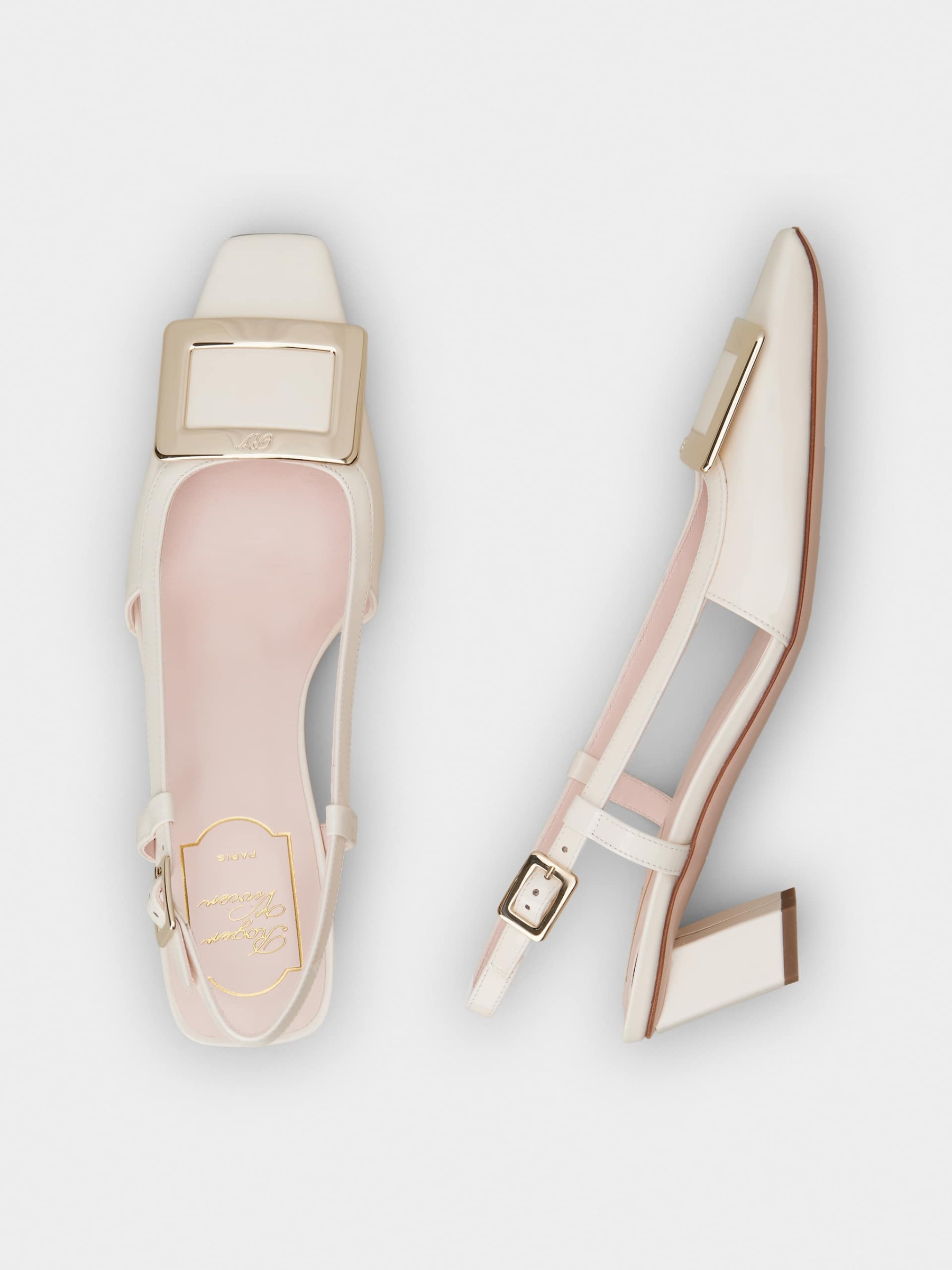 「ベル ヴィヴィエ」パテントレザー スリングバック パンプス 45 mm クリーム