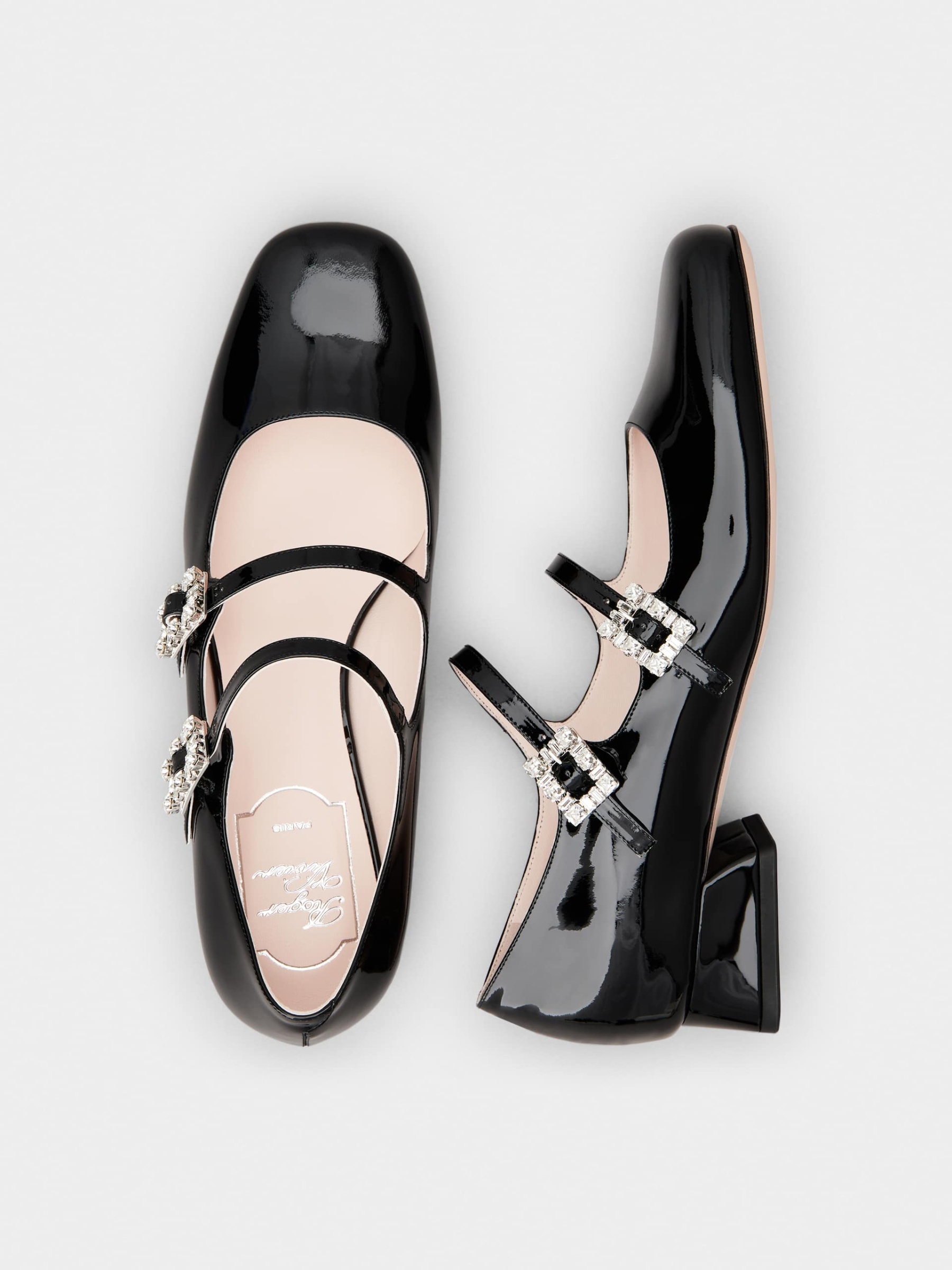 「トレ ヴィヴィエ」ストラス バックル パテントレザー ベビー バレリーナ ミニ 25 mm ブラック