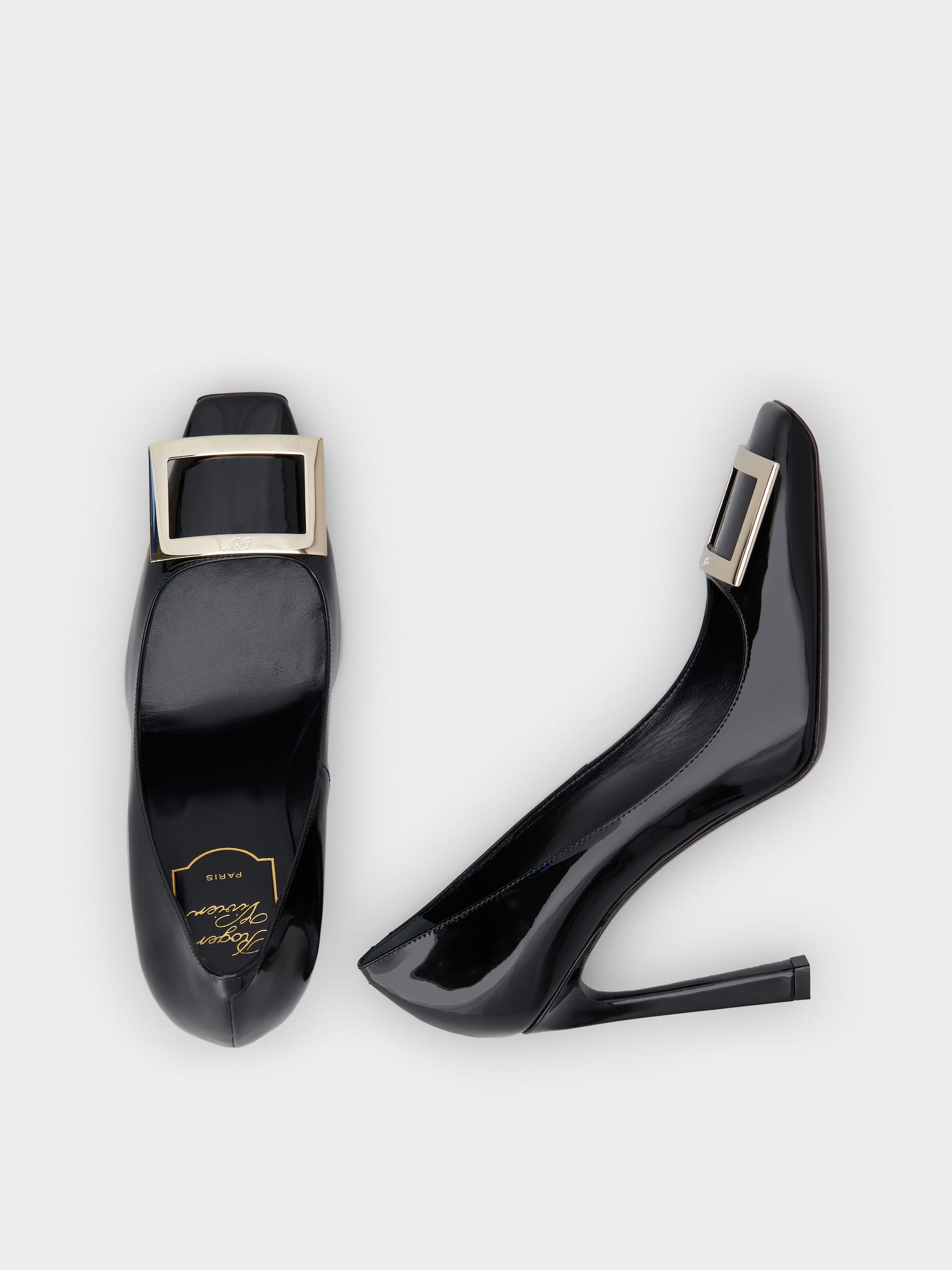 「ベル ヴィヴィエ」トランペット パテントレザー パンプス 100 mm ブラック