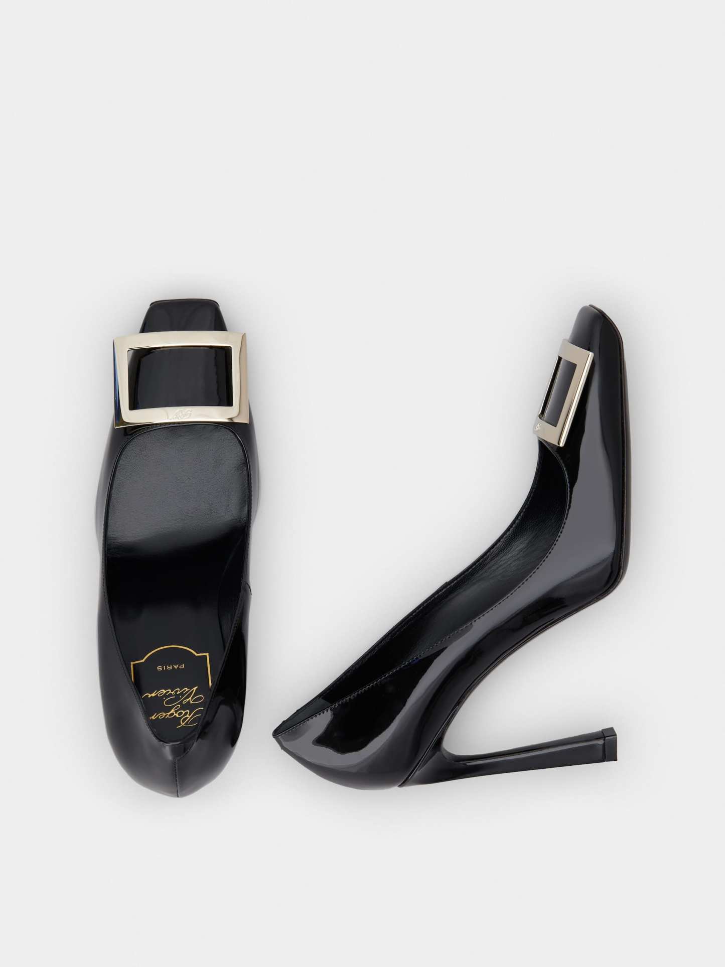 「ベル ヴィヴィエ」トランペット パテントレザー パンプス 100 mm ブラック