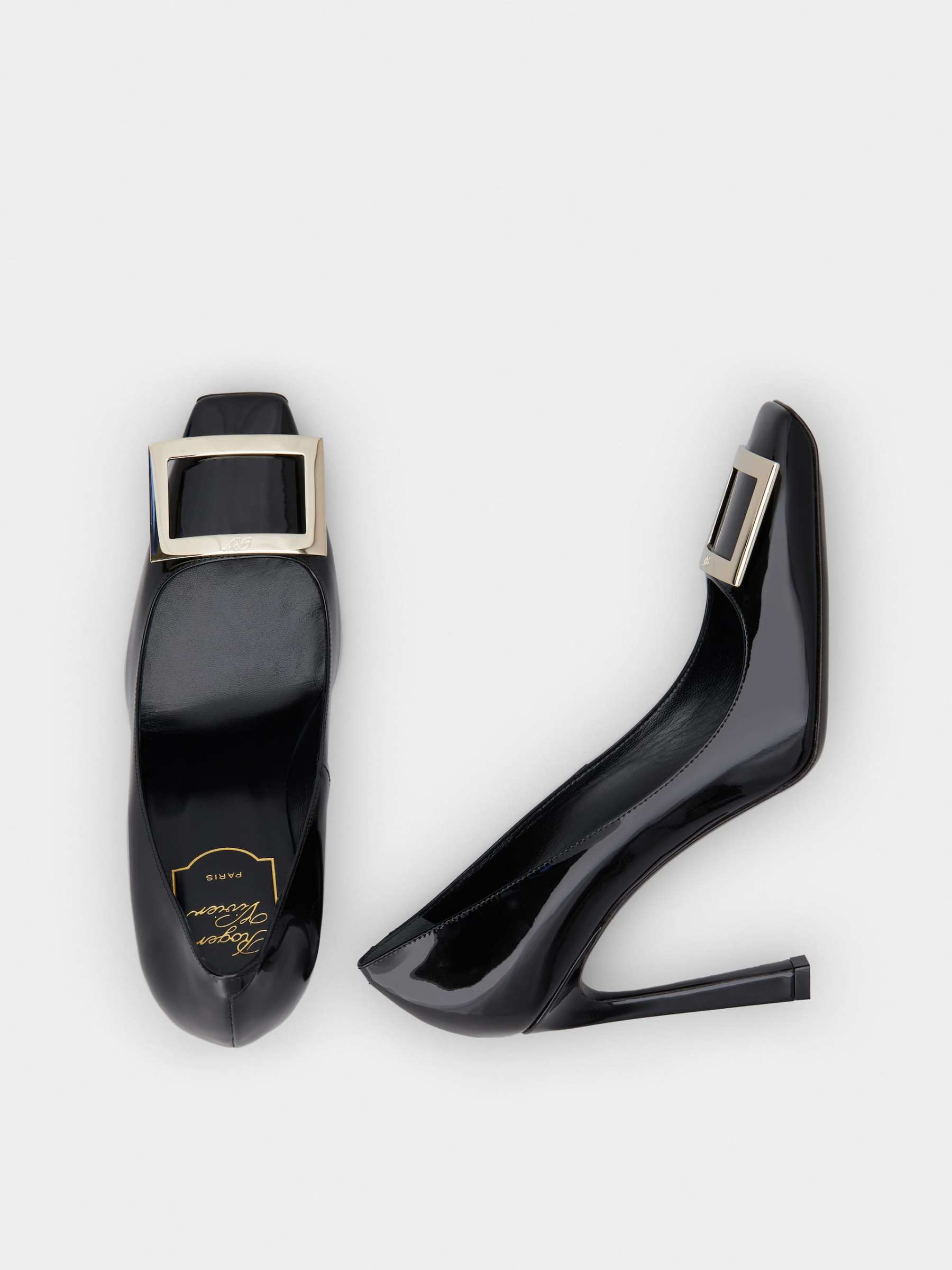 「ベル ヴィヴィエ」トランペット パテントレザー パンプス 100 mm ブラック