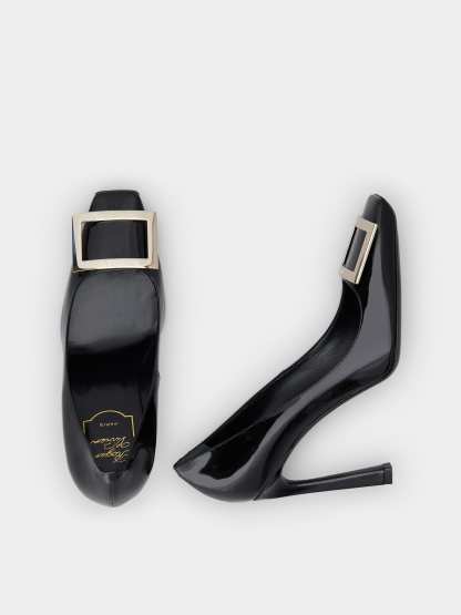 「ベル ヴィヴィエ」トランペット パテントレザー パンプス 100 mm ブラック