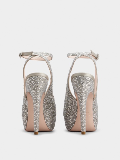 「ヴィヴ ショック」ブリン サテン スリングバック パンプス 125 mm シルバー