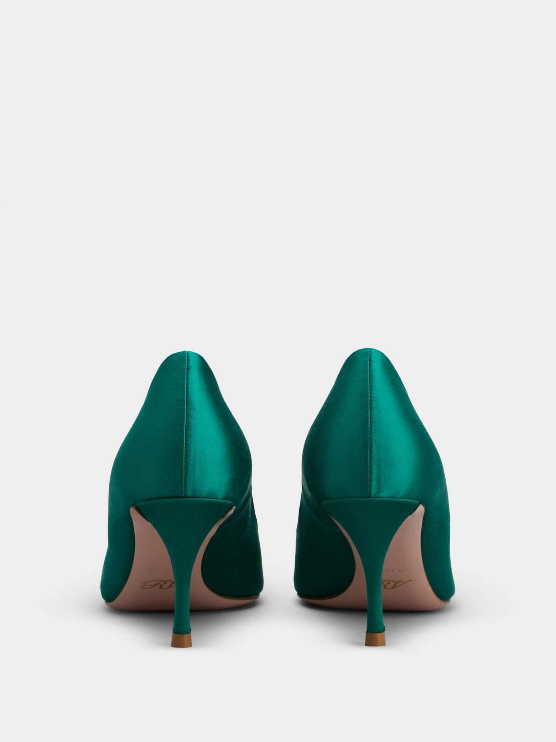 「フラワーストラス」シルク パンプス 65 mm グリーン