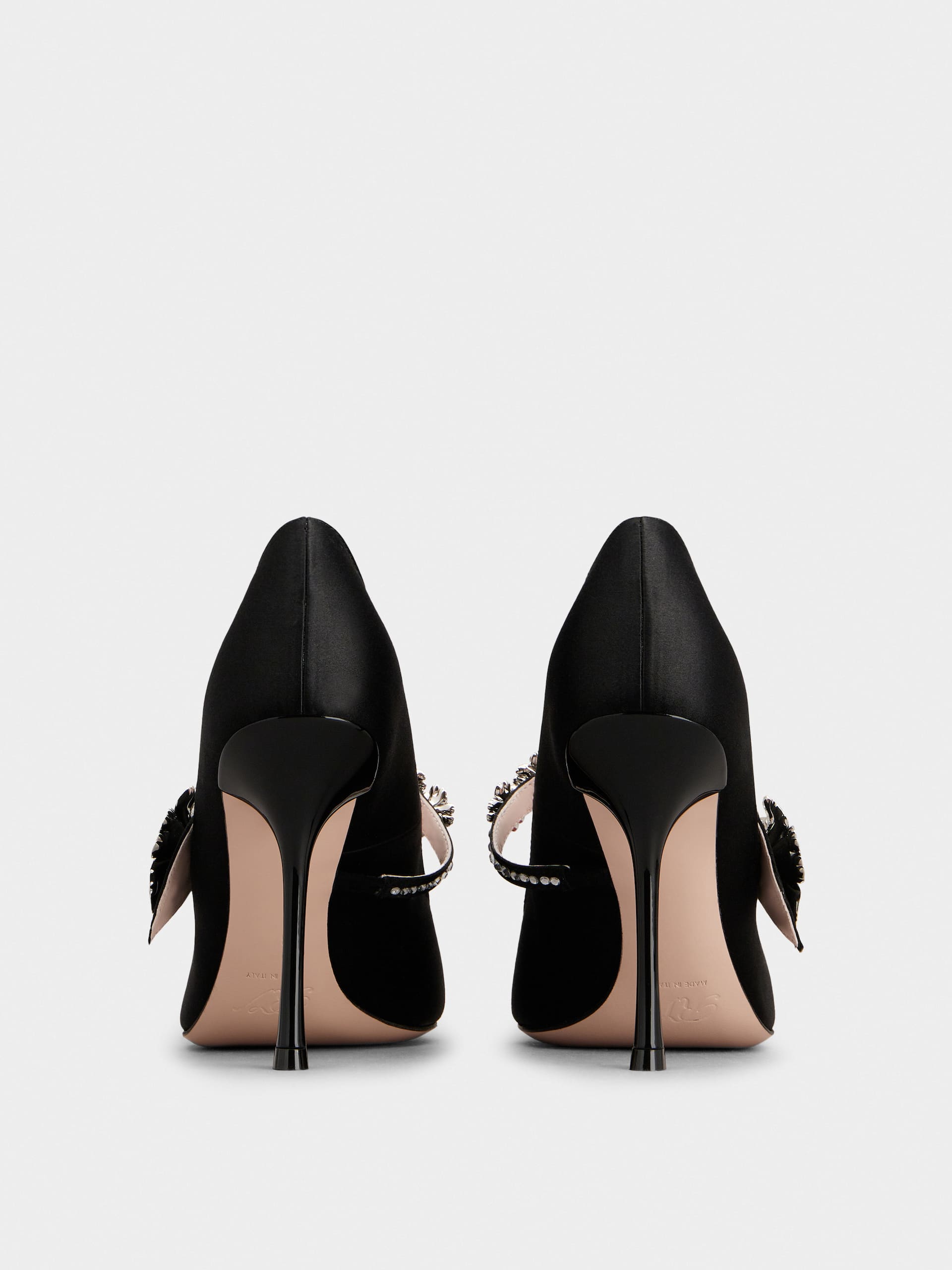 「ブーケ フラワー」サテン ベビー パンプス 100 mm ブラック