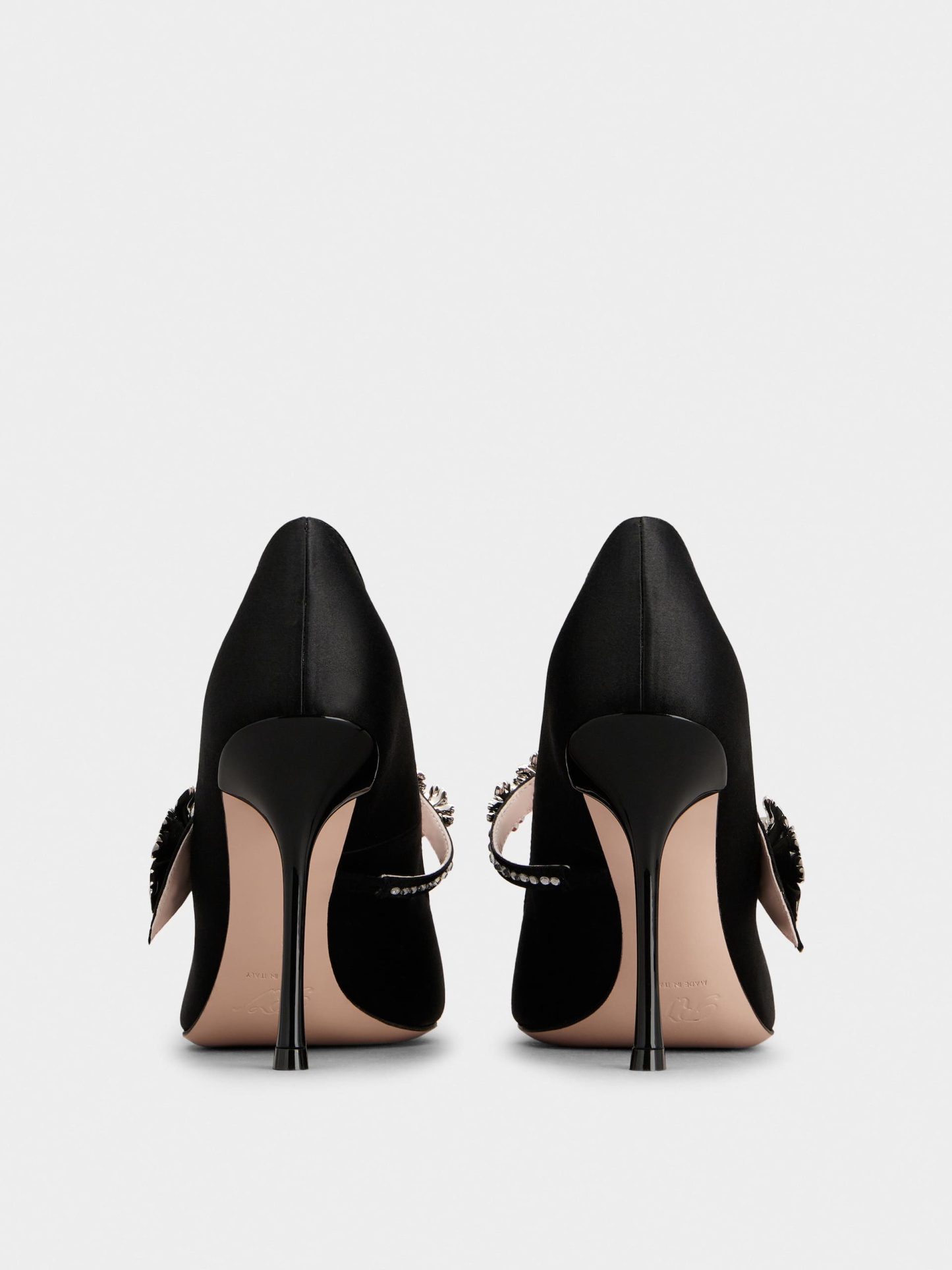 「ブーケ フラワー」サテン ベビー パンプス 100 mm ブラック