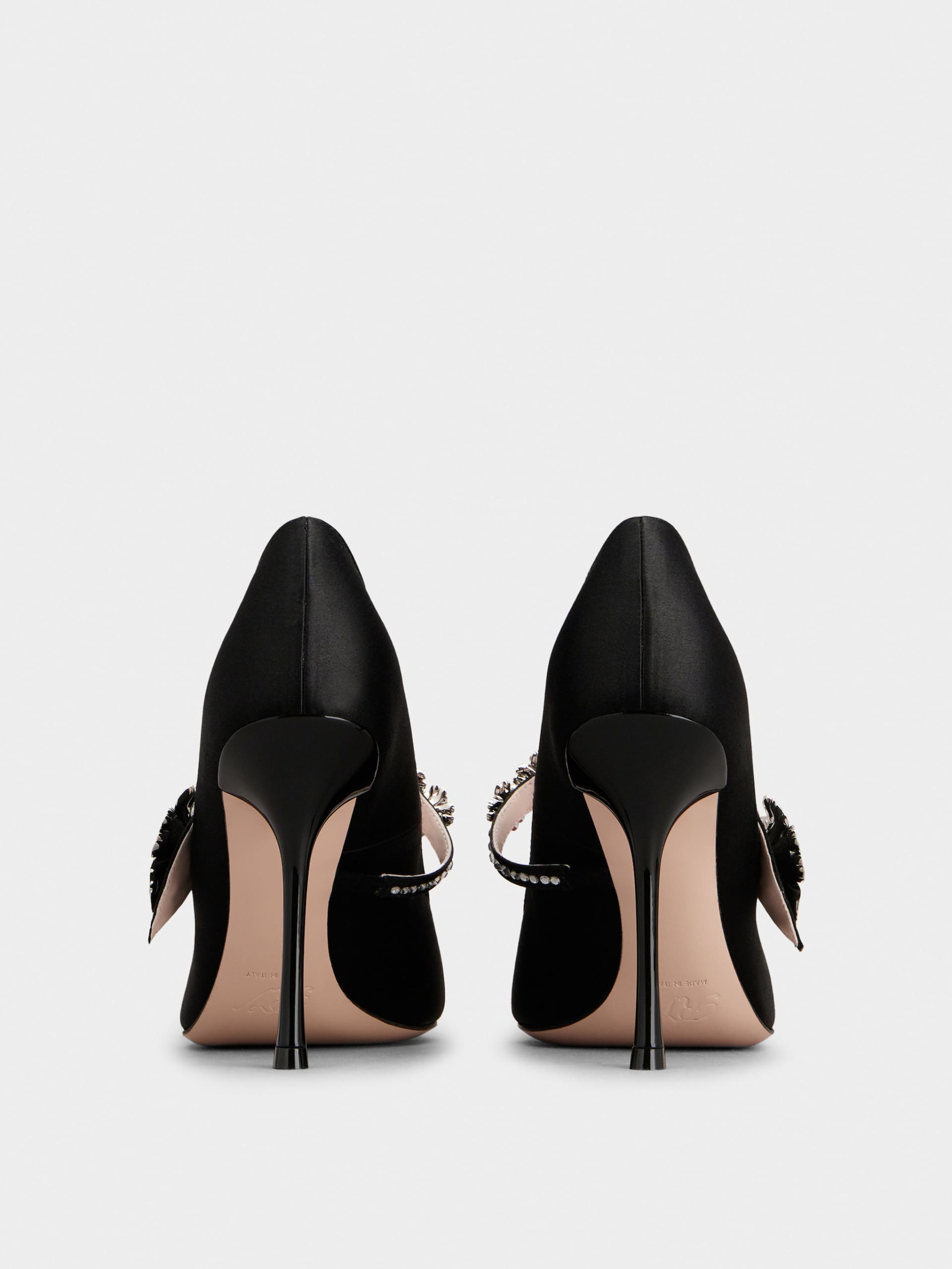 「ブーケ フラワー」サテン ベビー パンプス 100 mm ブラック