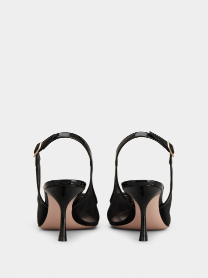 「ヴィヴ イン ザ シティ」ネット カバード バックル ファブリック スリングバック パンプス 65 mm ブラック