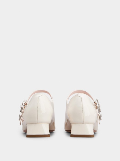 「トレ ヴィヴィエ」ストラス バックル パテントレザー ベビー バレリーナ ミニ 25 mm クリーム