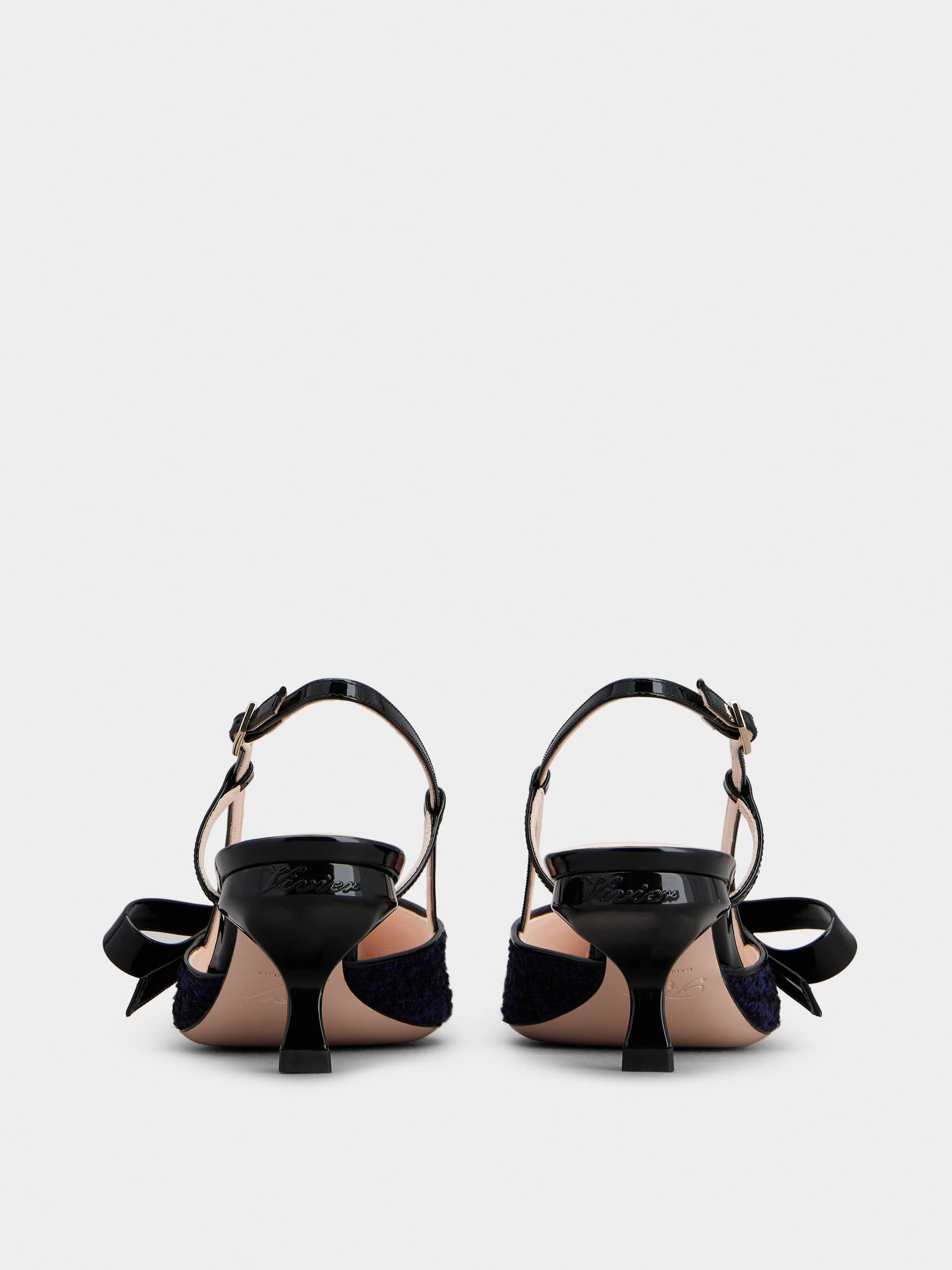 「ヴィルギュル」ボウ ファブリック スリングバック パンプス 55 mm ブルー, ブラック