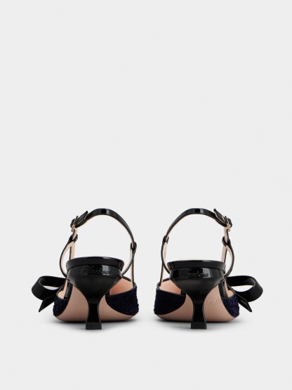 「ヴィルギュル」ボウ ファブリック スリングバック パンプス 55 mm ブルー, ブラック