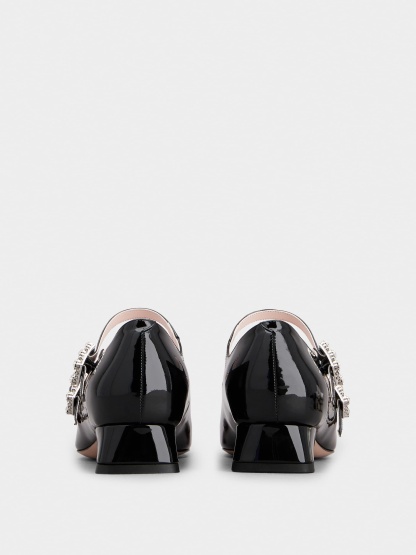 「トレ ヴィヴィエ」ストラス バックル パテントレザー ベビー バレリーナ ミニ 25 mm ブラック