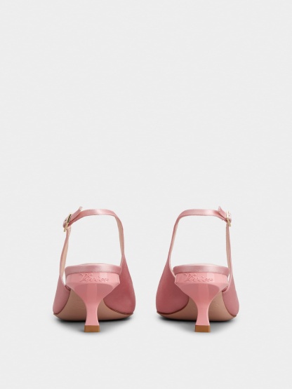 「ヴィルギュル」ストラス バックル サテン スリングバック パンプス 55 mm ピンク