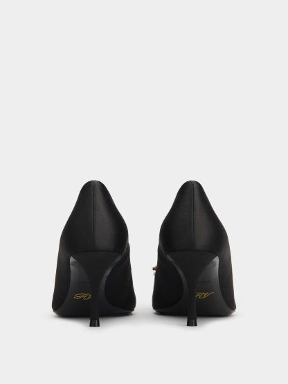 「フラワーストラス」シルク パンプス 65 mm ブラック