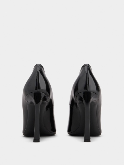 「ベル ヴィヴィエ」トランペット パテントレザー パンプス 100 mm ブラック