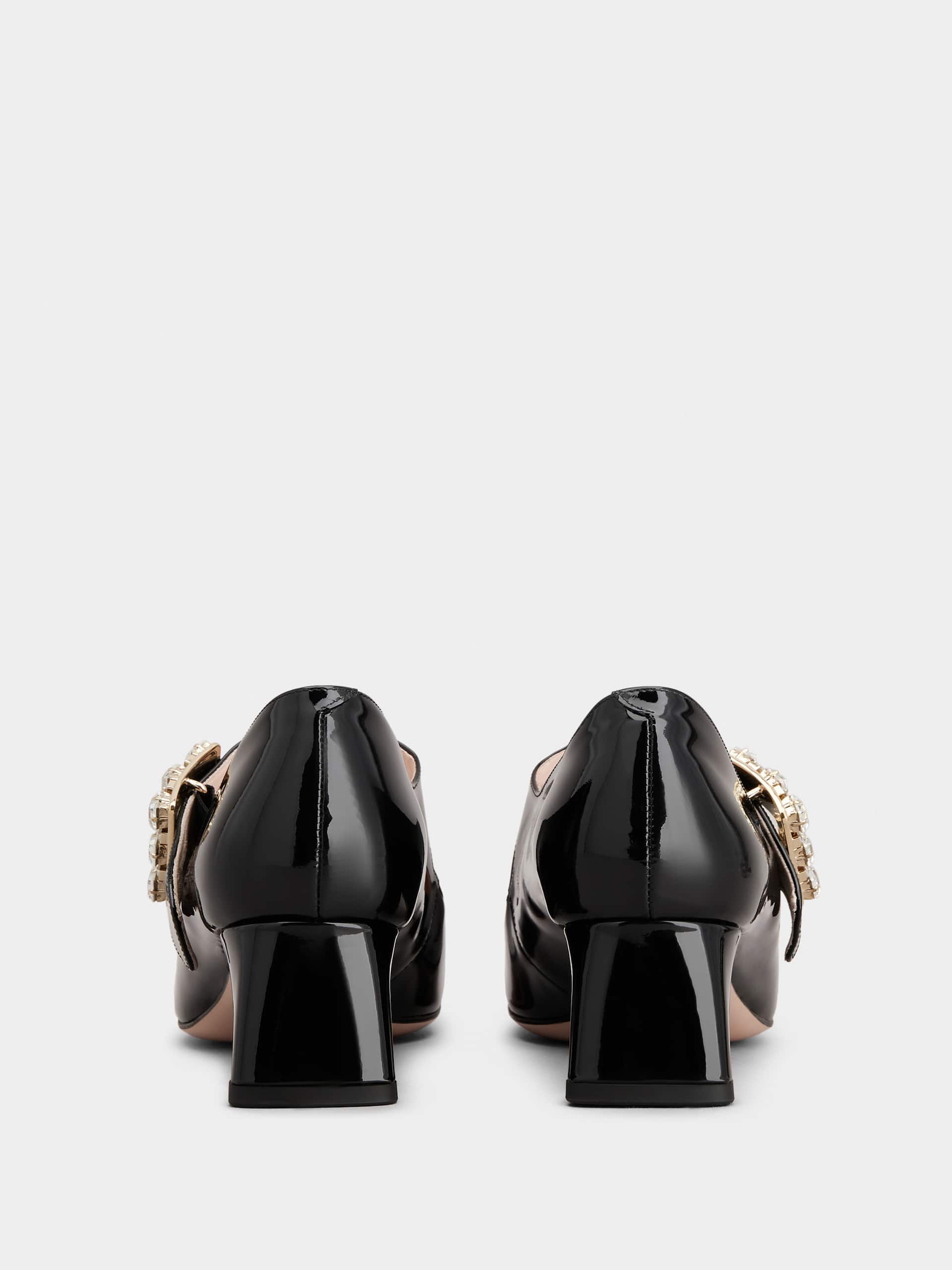 「トレ ヴィヴィエ」 ストラス バックル ベビー パンプス 45 mm ブラック