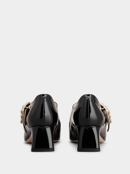 「トレ ヴィヴィエ」 ストラス バックル ベビー パンプス 45 mm ブラック