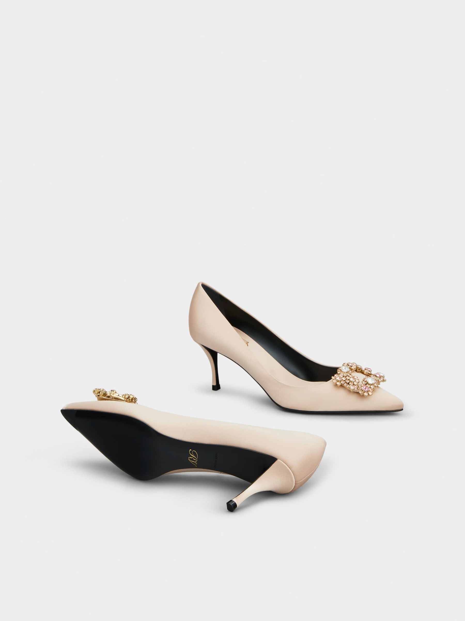 「フラワーストラス」シルク パンプス 65 mm ピンク