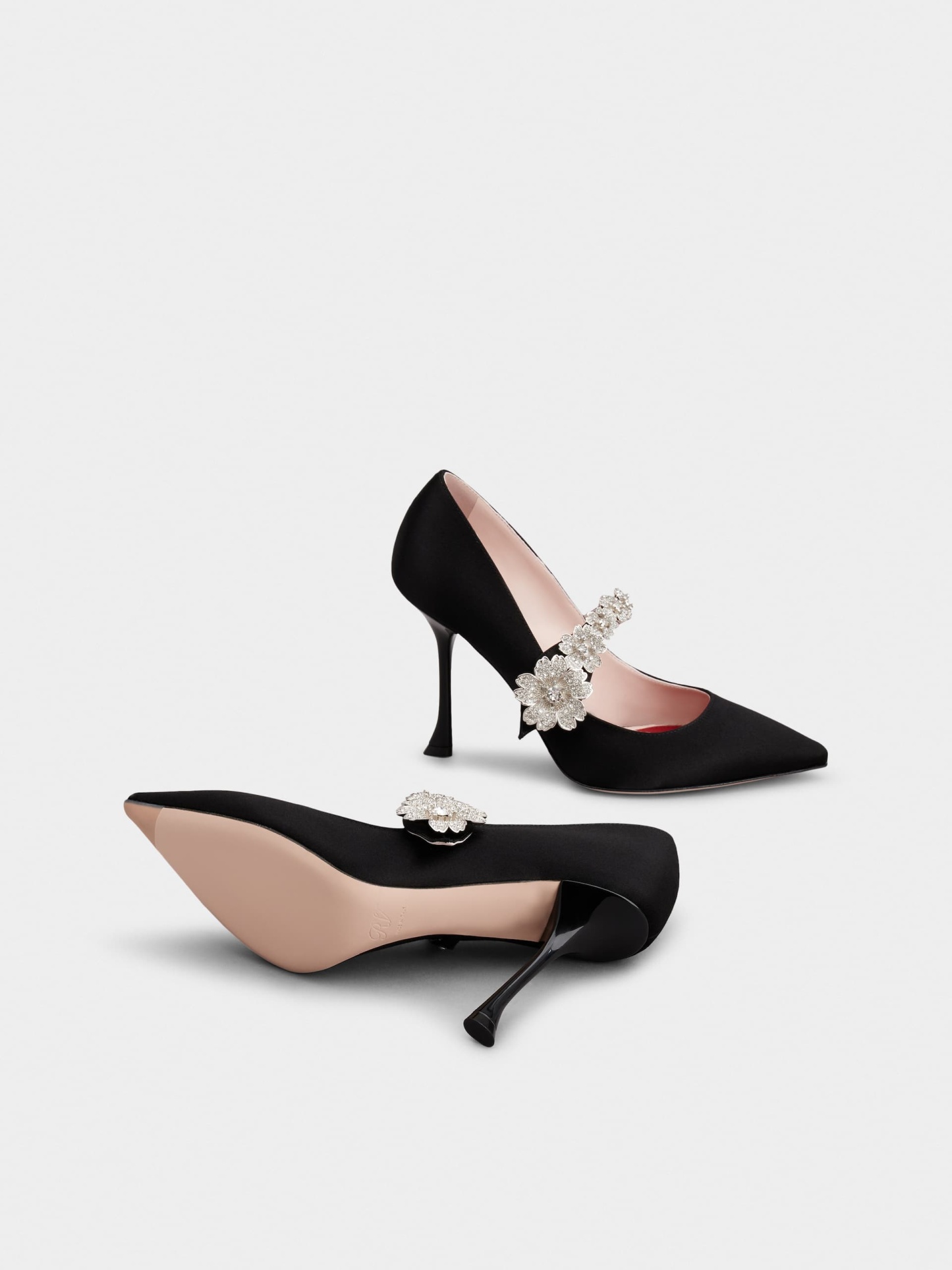 「ブーケ フラワー」サテン ベビー パンプス 100 mm ブラック