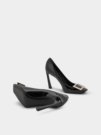 「ベル ヴィヴィエ」トランペット パテントレザー パンプス 100 mm ブラック