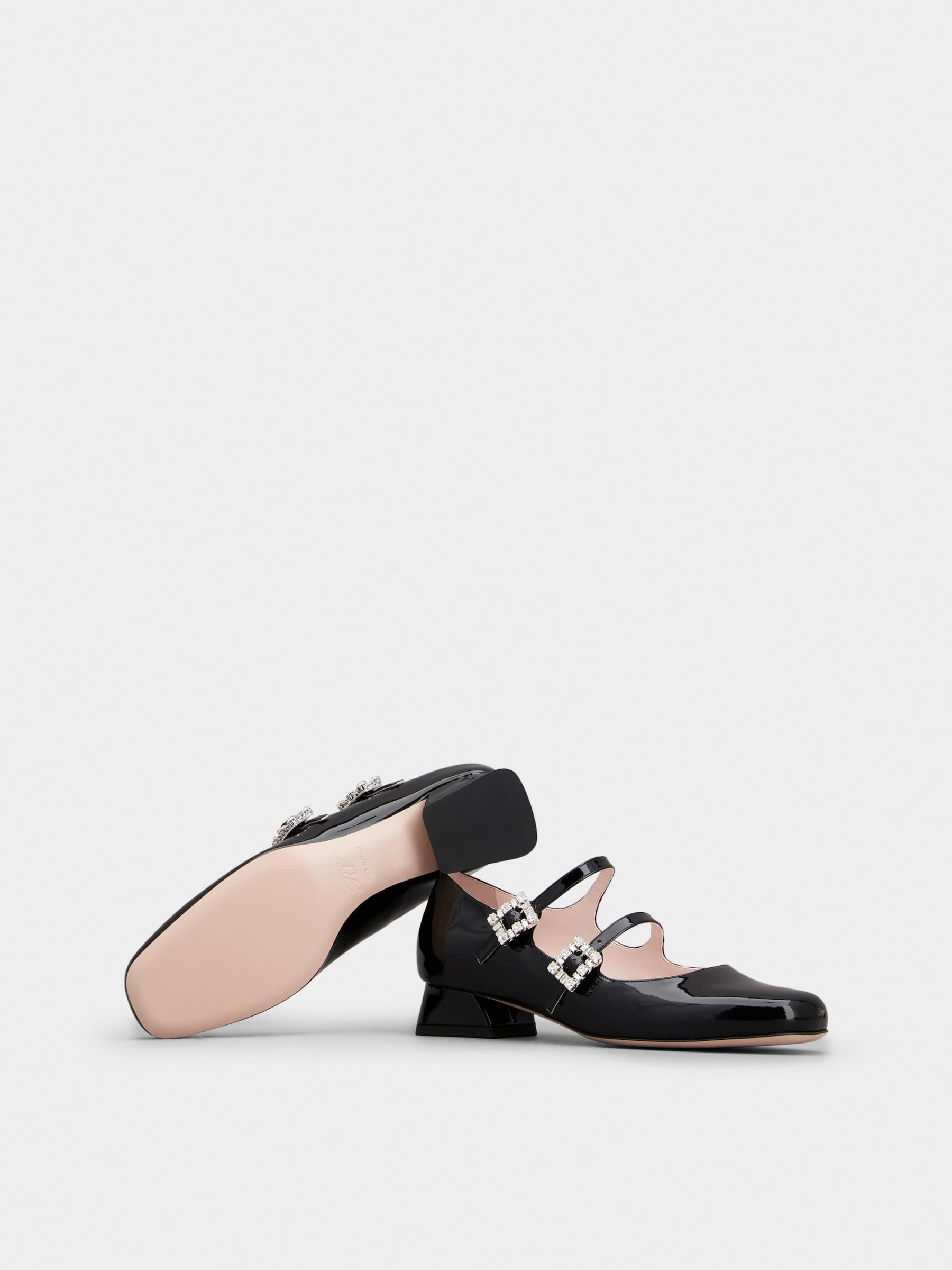 「トレ ヴィヴィエ」ストラス バックル パテントレザー ベビー バレリーナ ミニ 25 mm ブラック