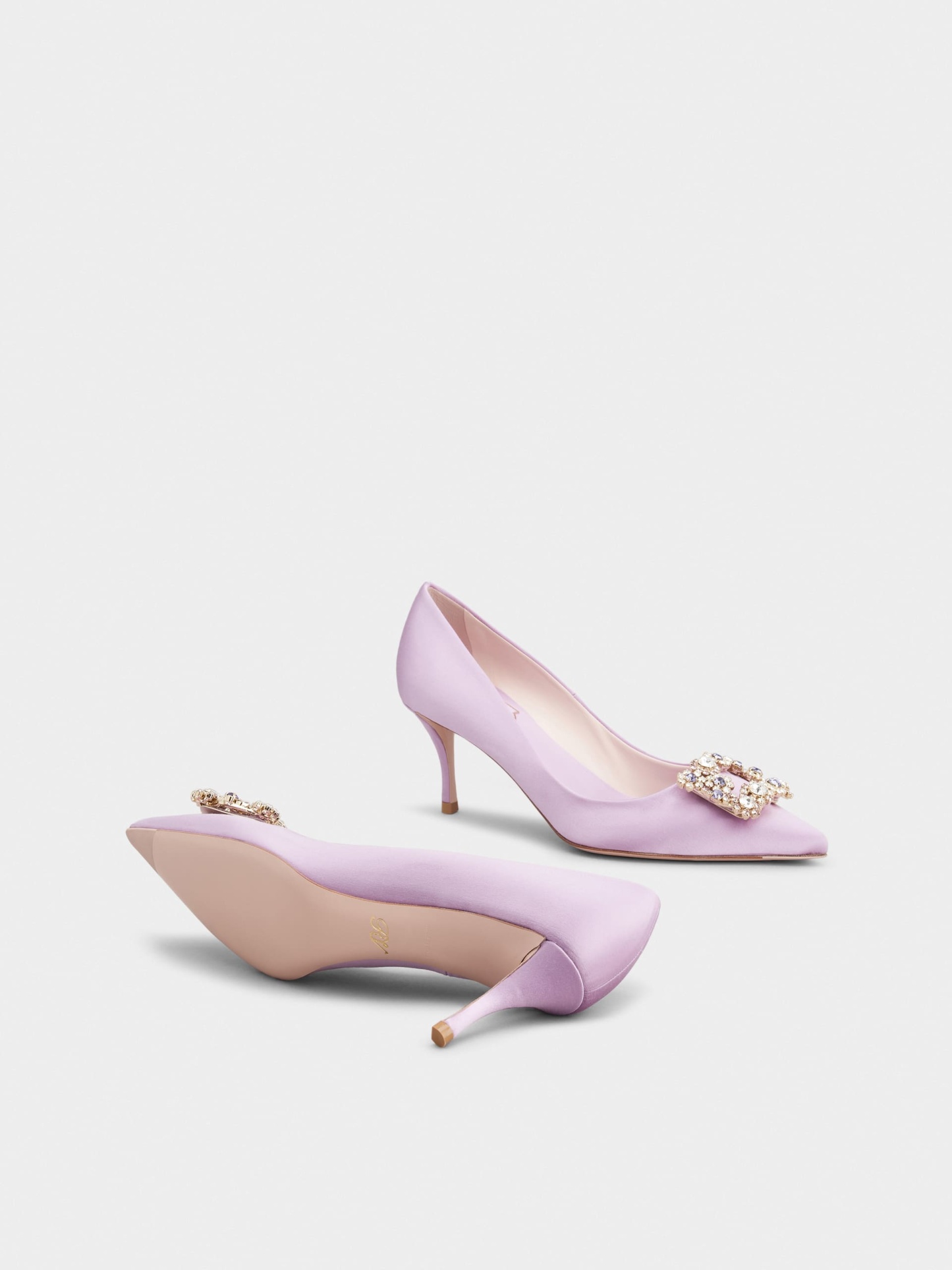 「フラワーストラス」シルク パンプス 65 mm バイオレット