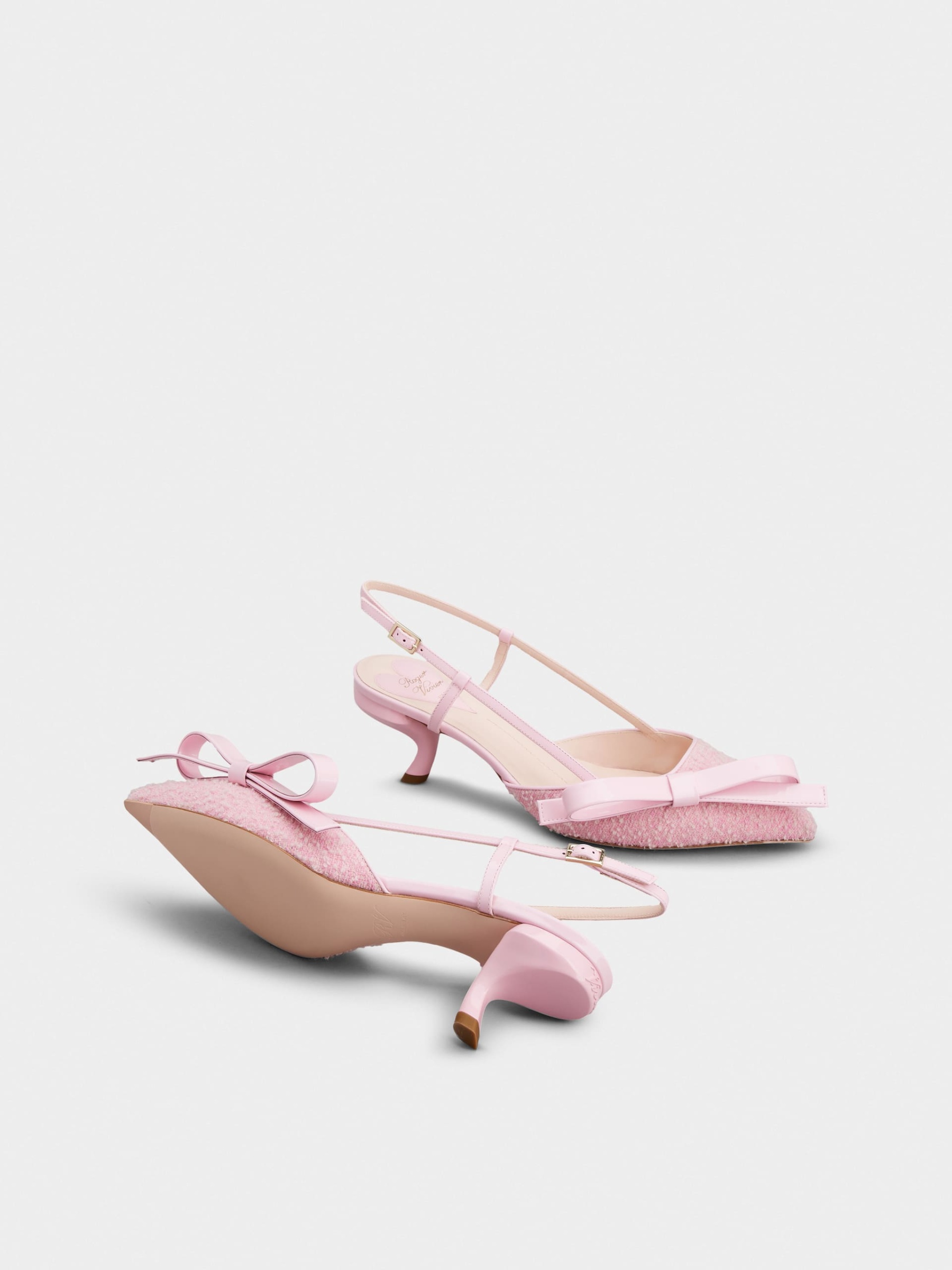 「ヴィルギュル」ボウ ファブリック スリングバック パンプス 55 mm ピンク