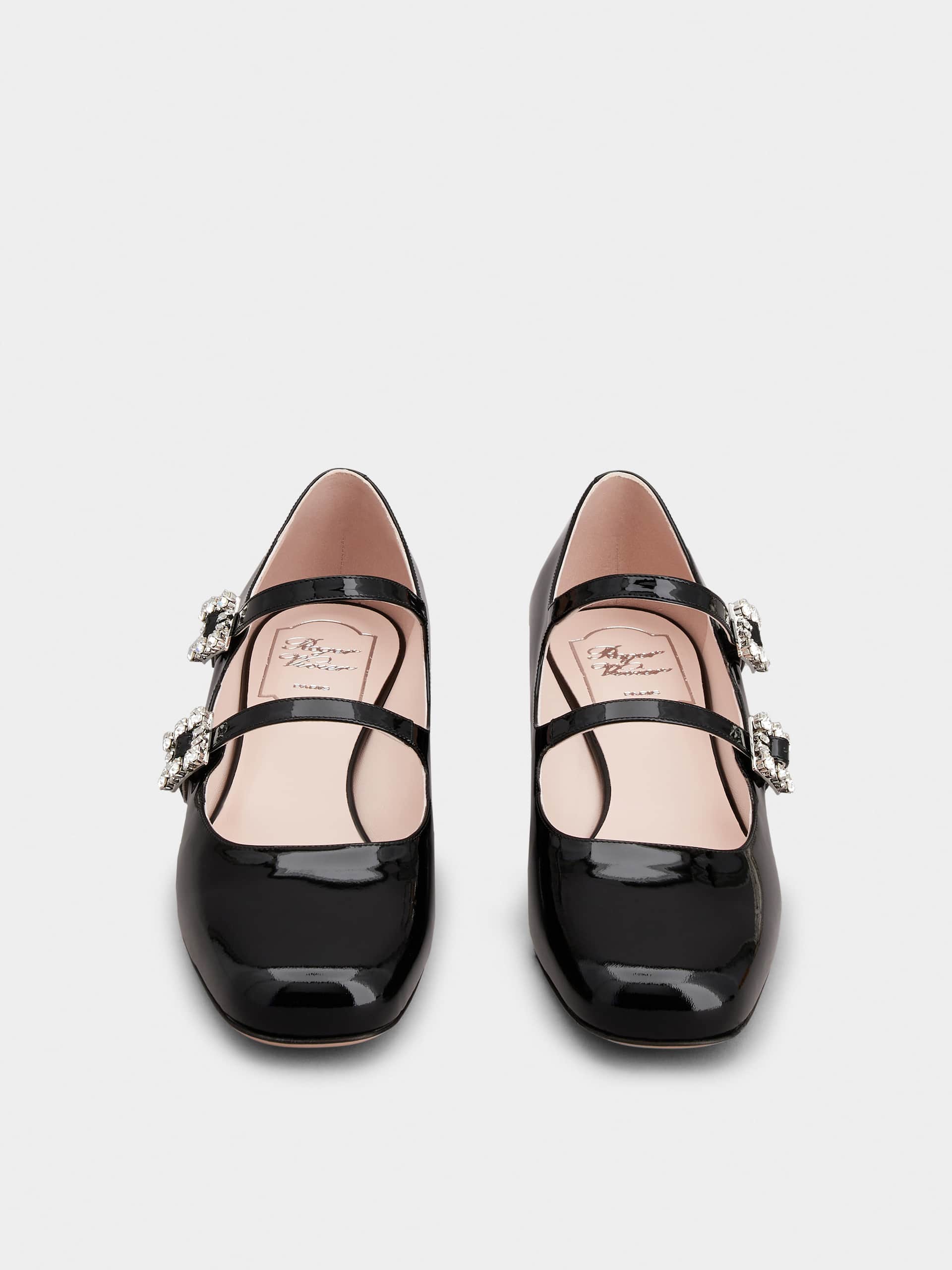 「トレ ヴィヴィエ」ストラス バックル パテントレザー ベビー バレリーナ ミニ 25 mm ブラック