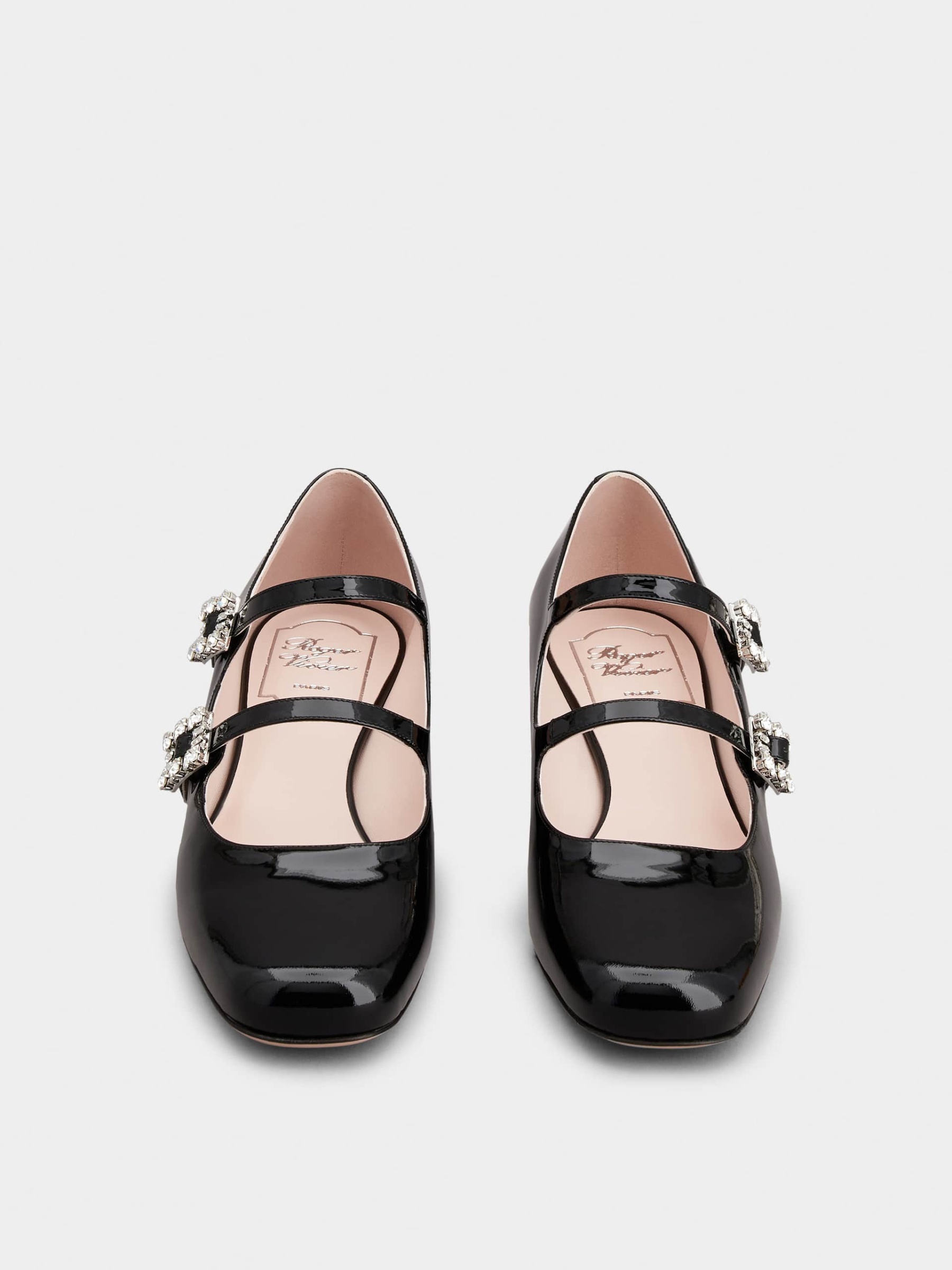 「トレ ヴィヴィエ」ストラス バックル パテントレザー ベビー バレリーナ ミニ 25 mm ブラック