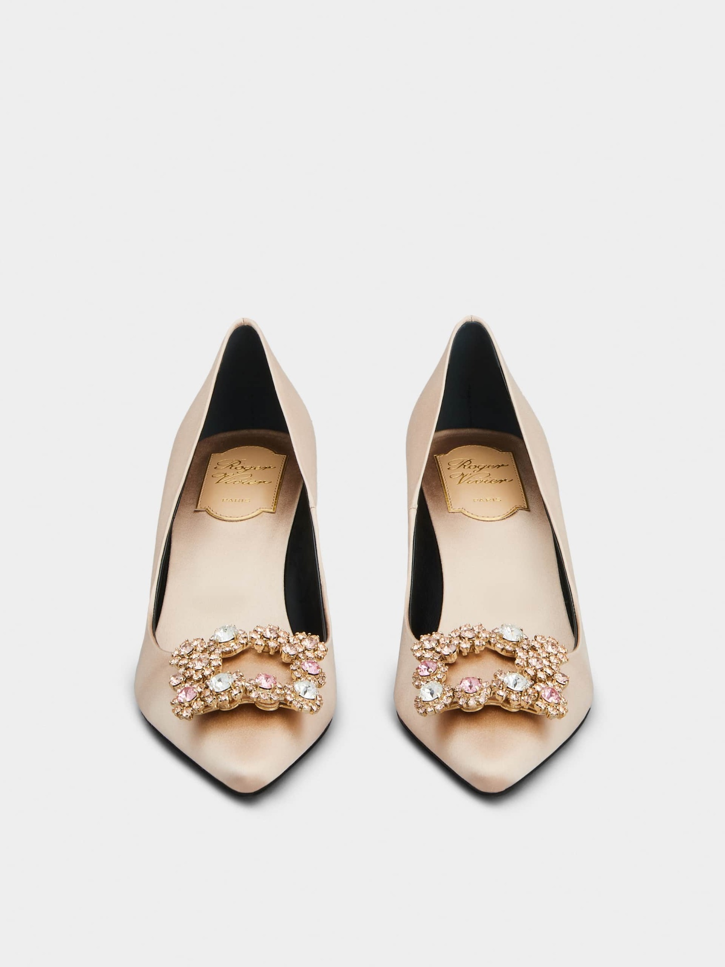 「フラワーストラス」シルク パンプス 65 mm ピンク