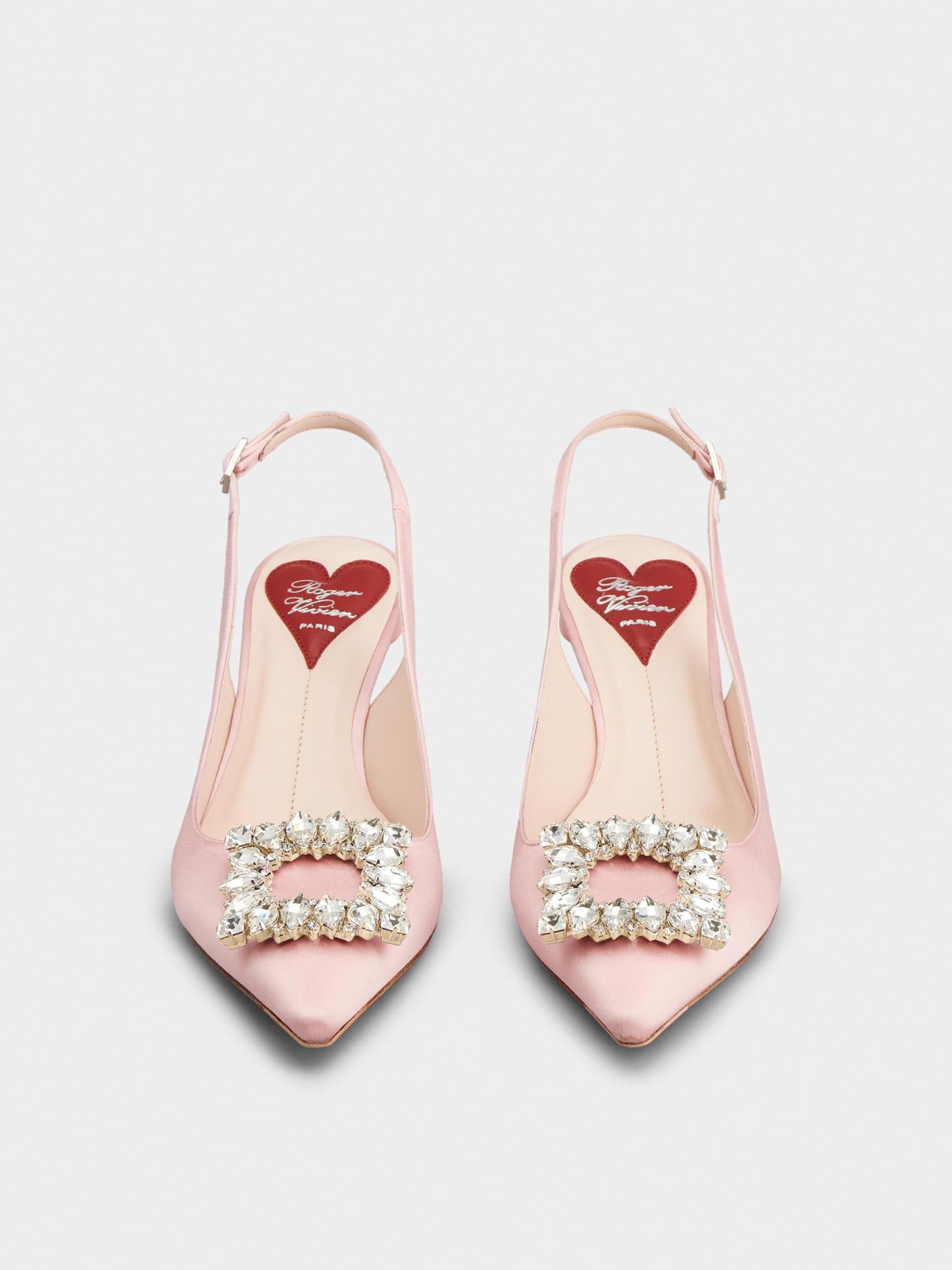 「ヴィルギュル」ストラス バックル サテン スリングバック パンプス 55 mm ピンク