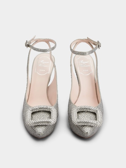 「ヴィヴ ショック」ブリン サテン スリングバック パンプス 125 mm シルバー