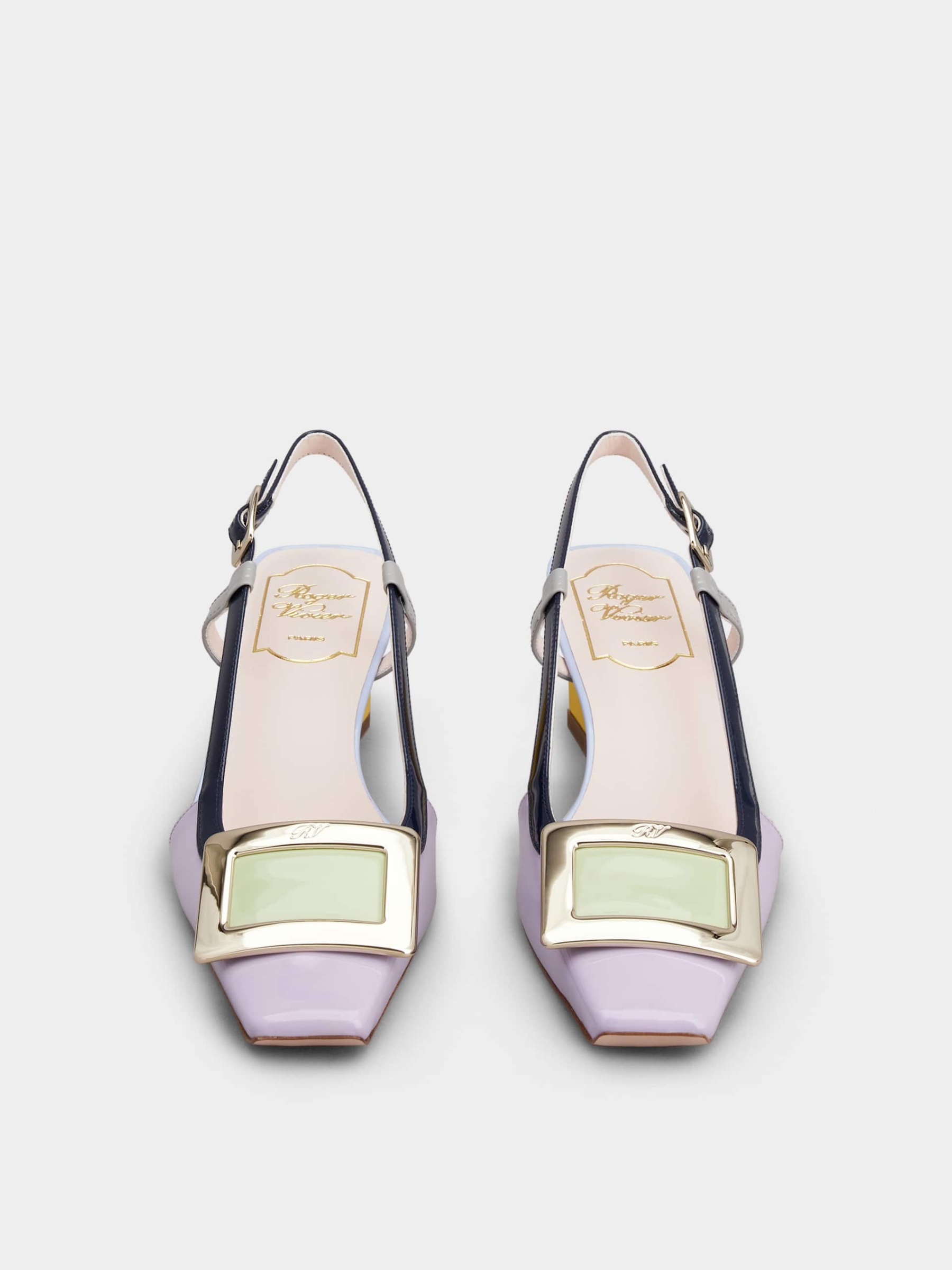 「ベル ヴィヴィエ」パテントレザー スリングバック パンプス 45 mm バイオレット, イエロー, ブルー