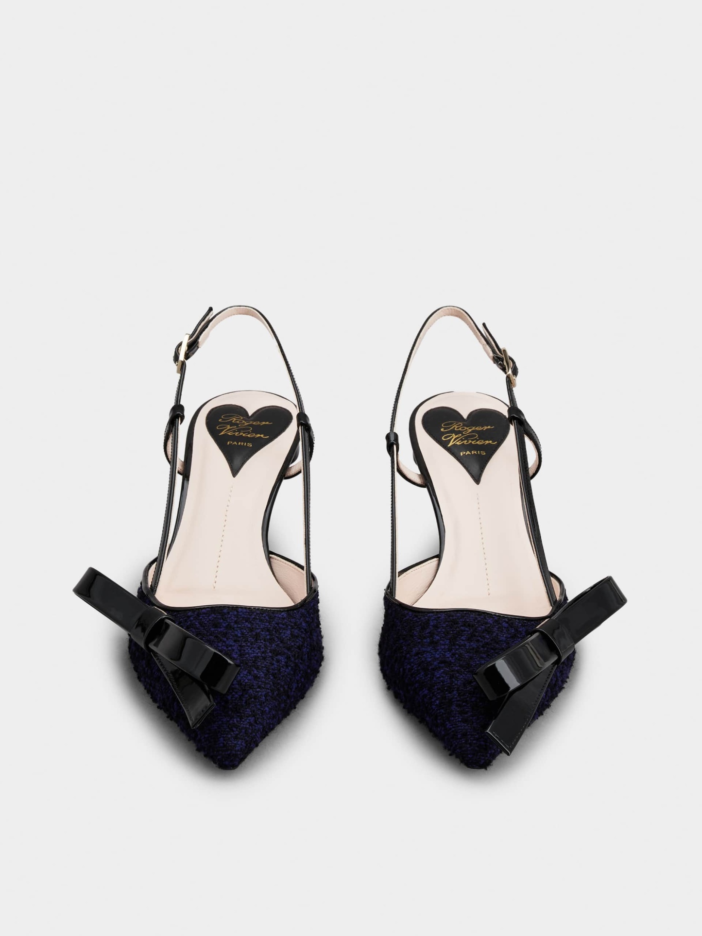 「ヴィルギュル」ボウ ファブリック スリングバック パンプス 55 mm ブルー, ブラック