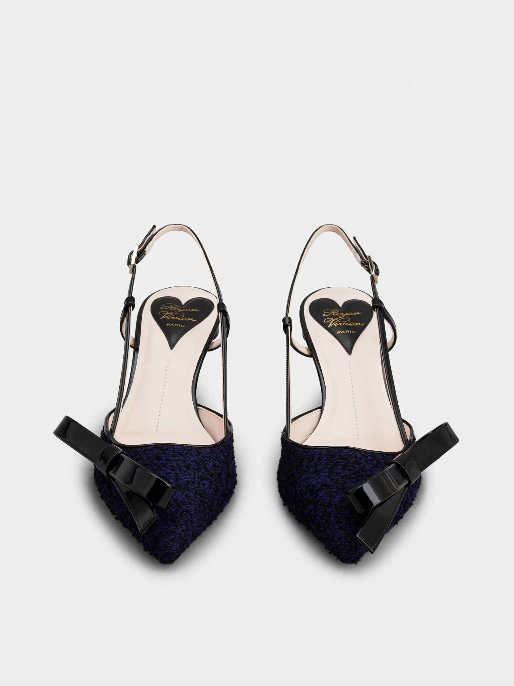 「ヴィルギュル」ボウ ファブリック スリングバック パンプス 55 mm ブルー, ブラック