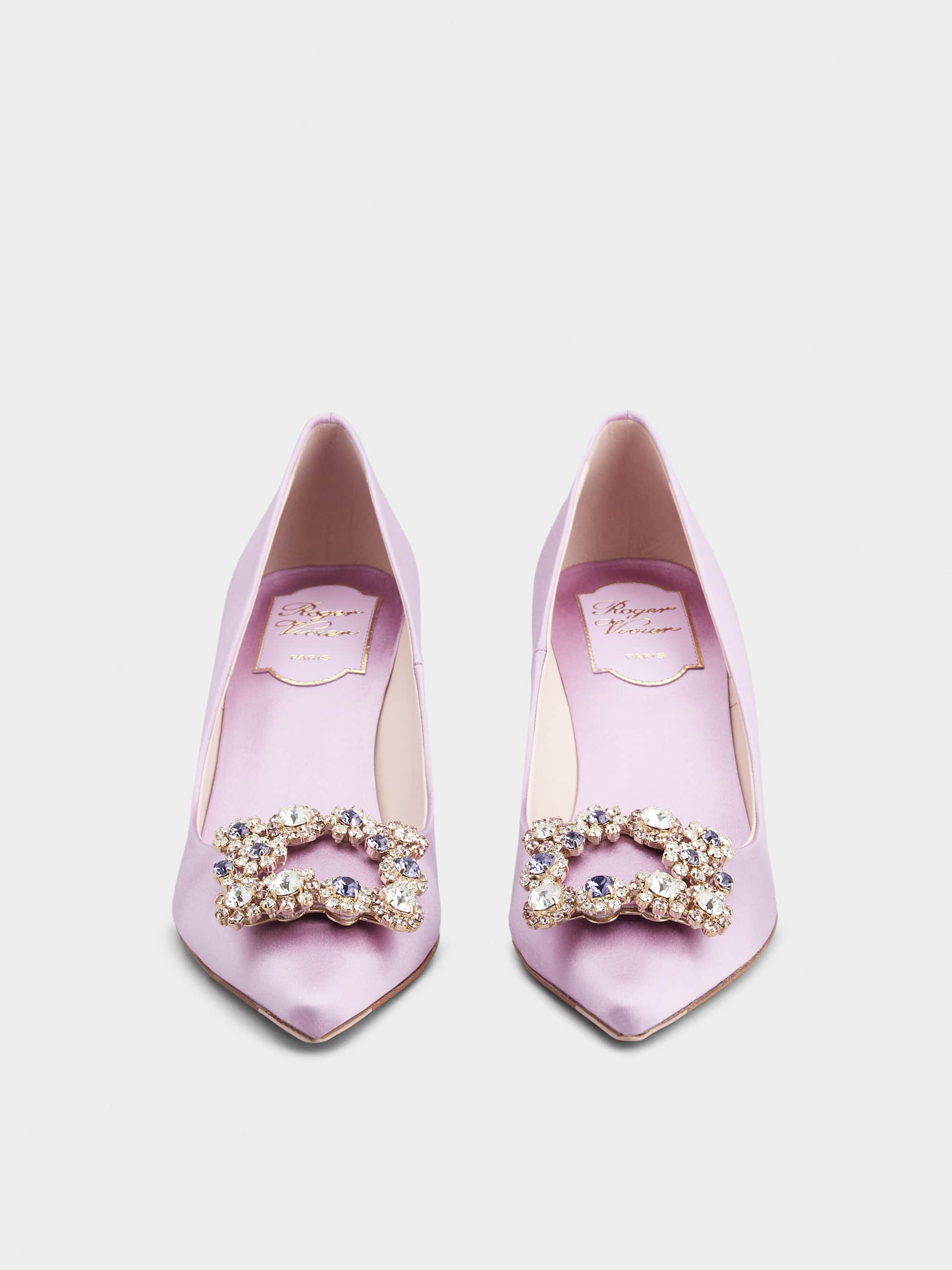 「フラワーストラス」シルク パンプス 65 mm バイオレット