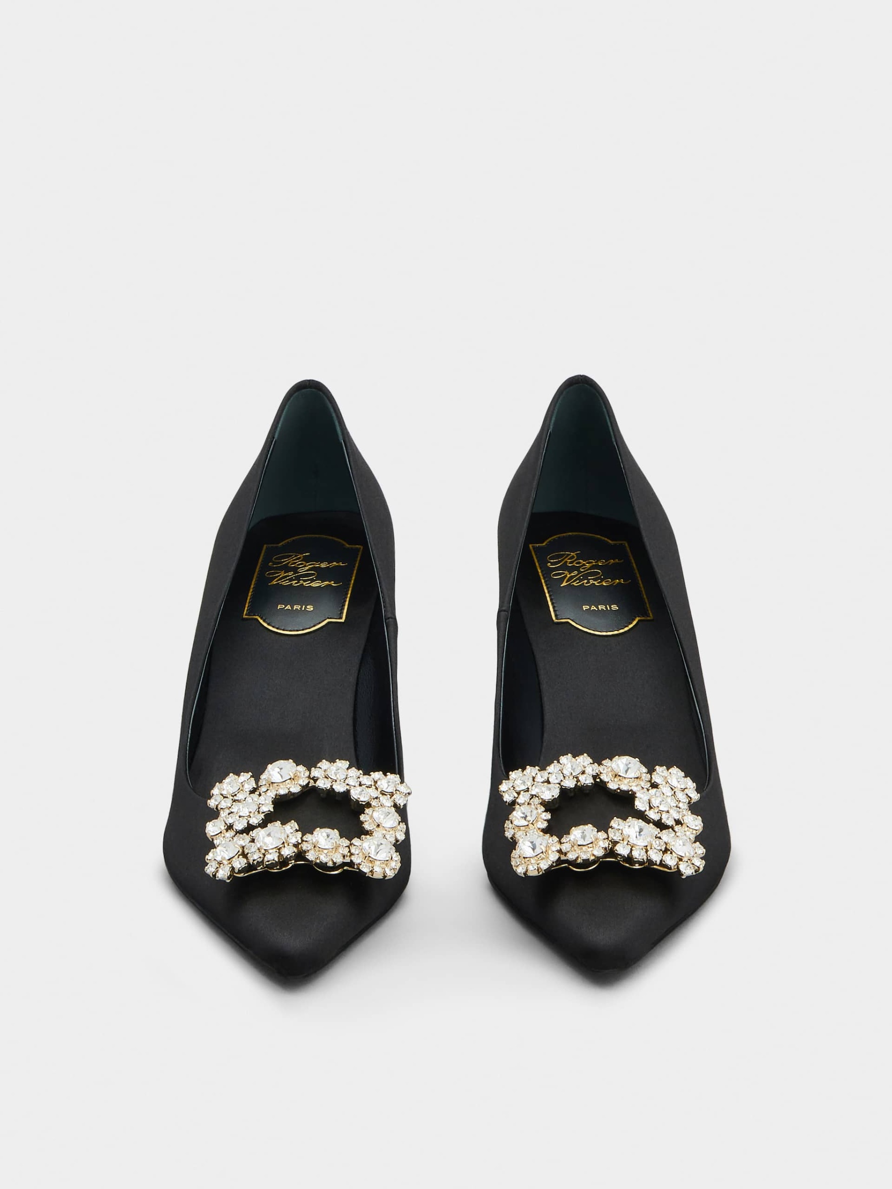 「フラワーストラス」シルク パンプス 65 mm ブラック