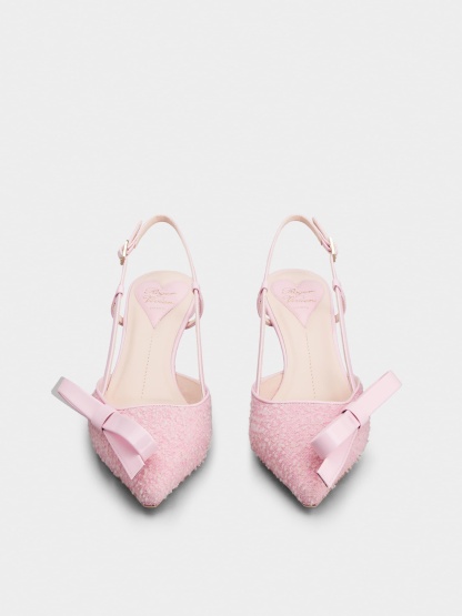 「ヴィルギュル」ボウ ファブリック スリングバック パンプス 55 mm ピンク