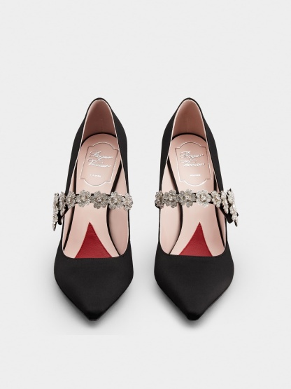 「ブーケ フラワー」サテン ベビー パンプス 100 mm ブラック