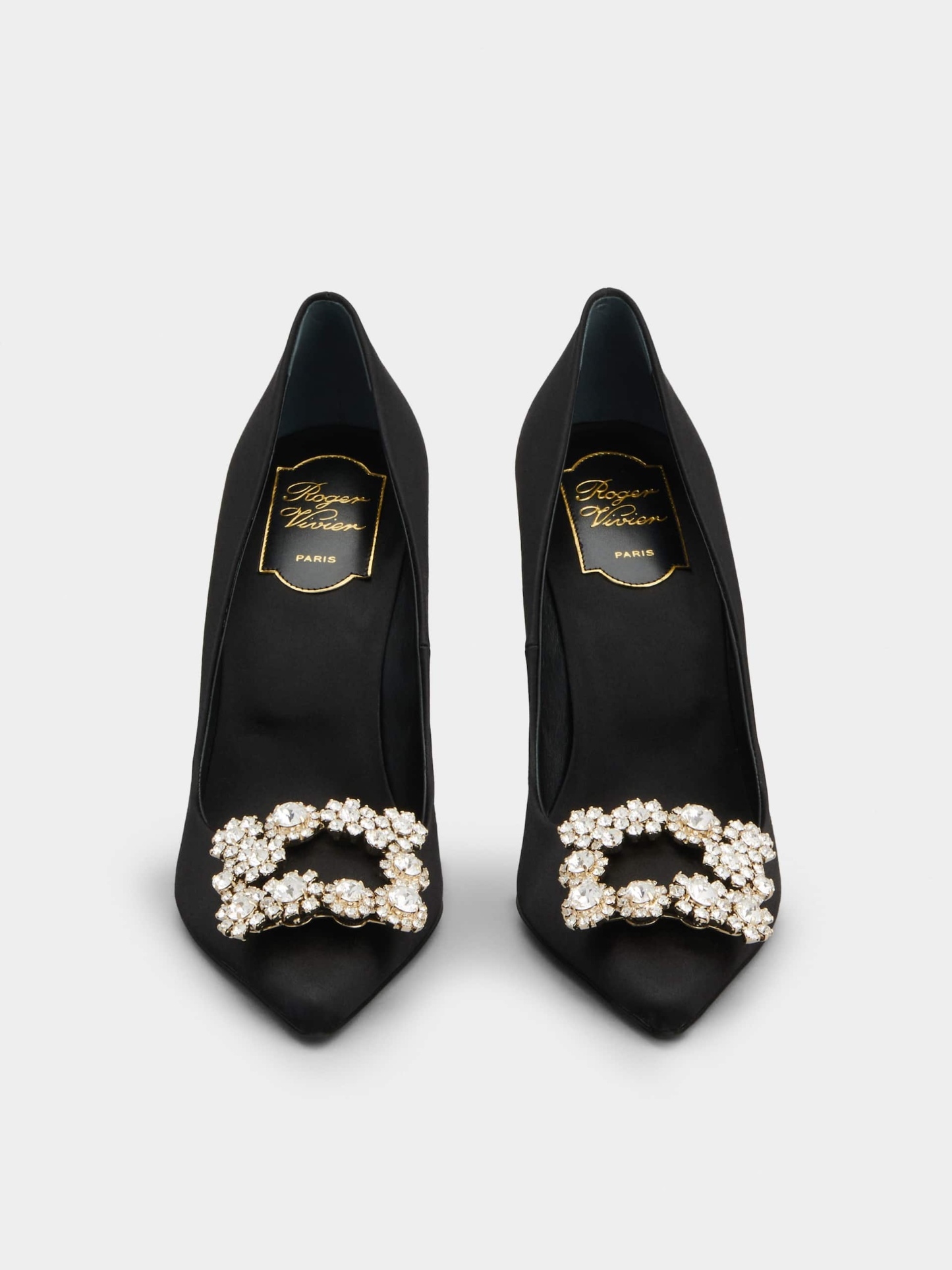 「フラワーストラス」バックル パンプス 100 mm ブラック