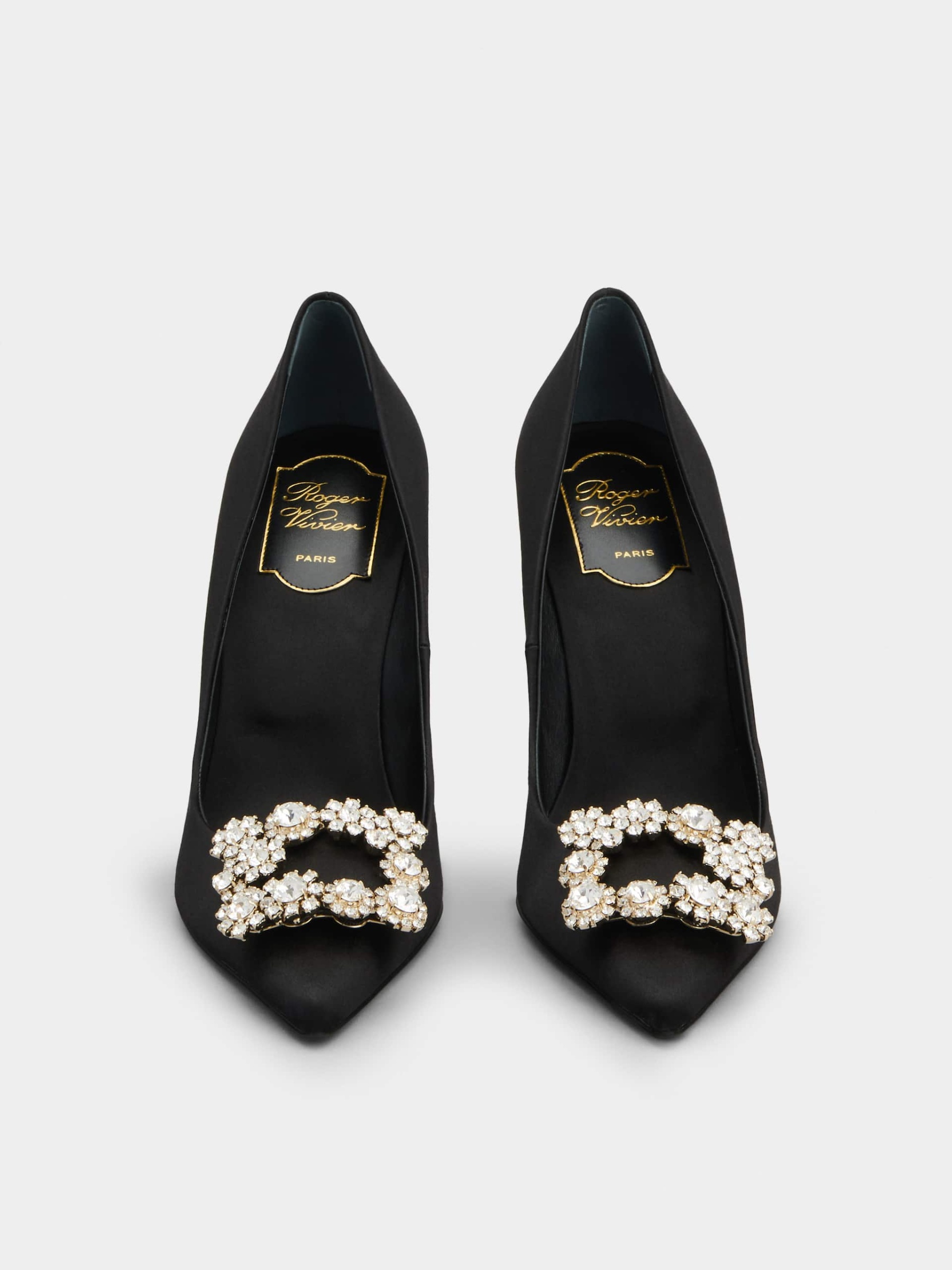 「フラワーストラス」バックル パンプス 100 mm ブラック